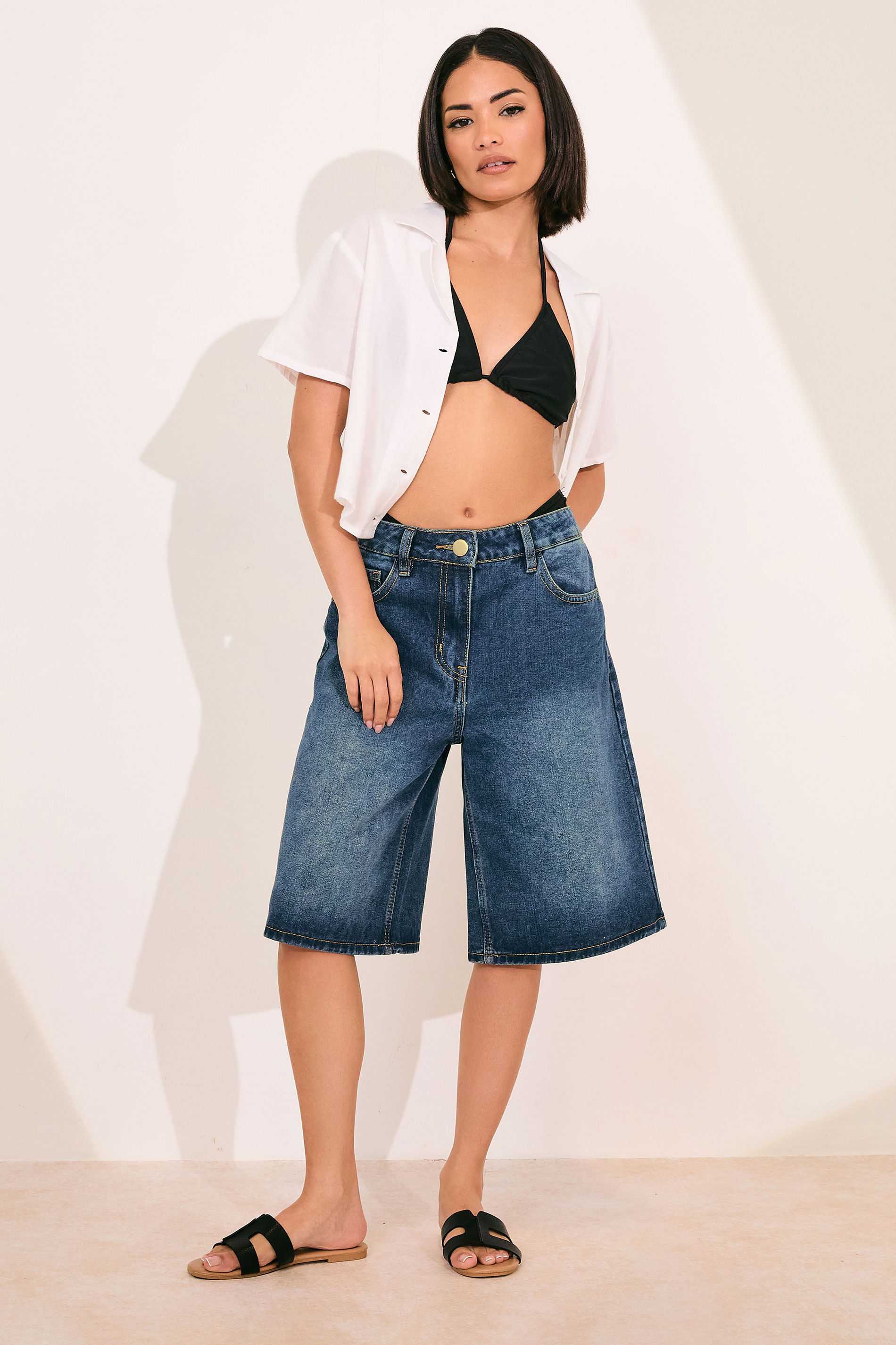 PixieGirl Petite Women's Mid Blue Denim Jorts | PixieGirl 3