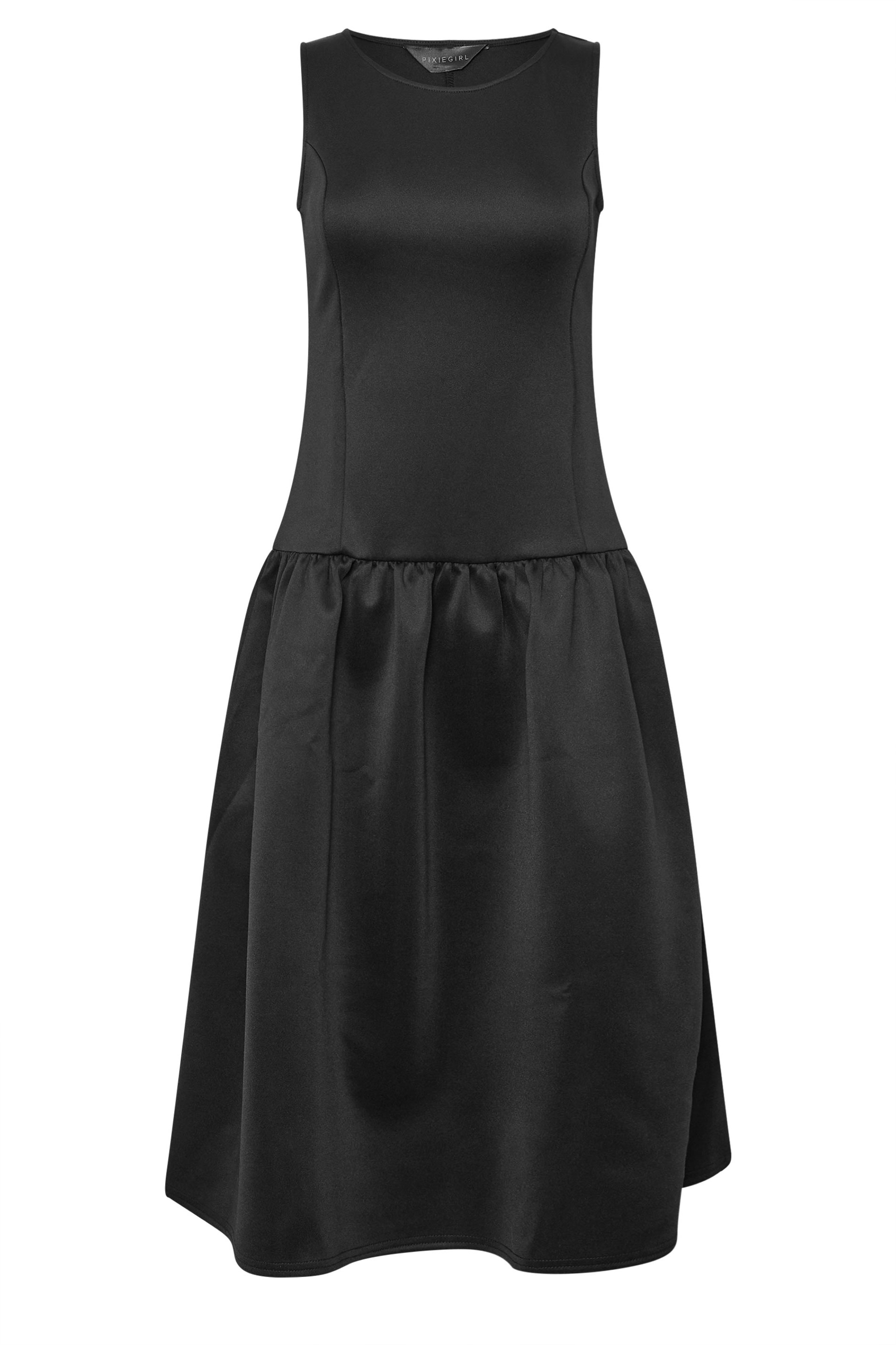 PixieGirl Petite Women's Black Scuba Drop Waist Midi Dress | PixieGirl 5