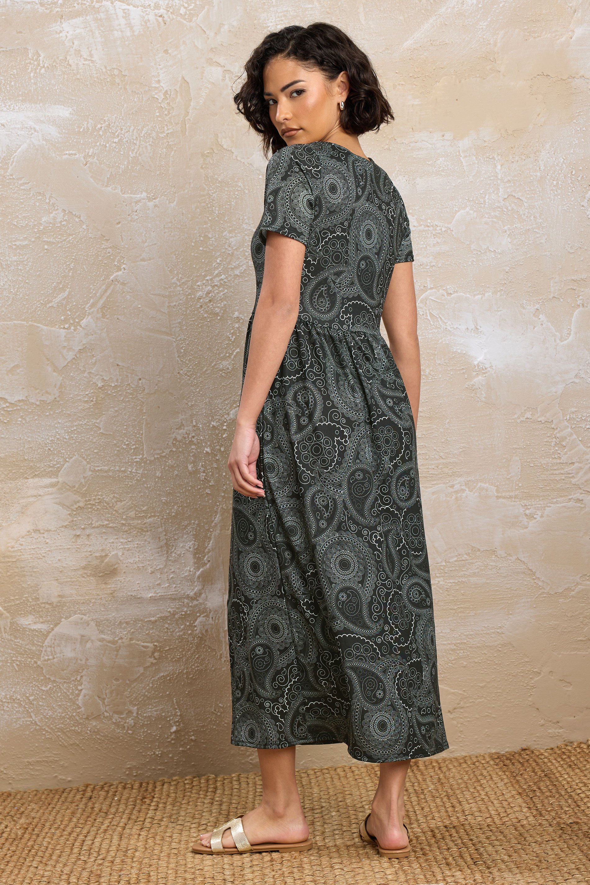 PixieGirl Petite Womens Black Paisley Print Midi Smock Dress | PixieGirl 3