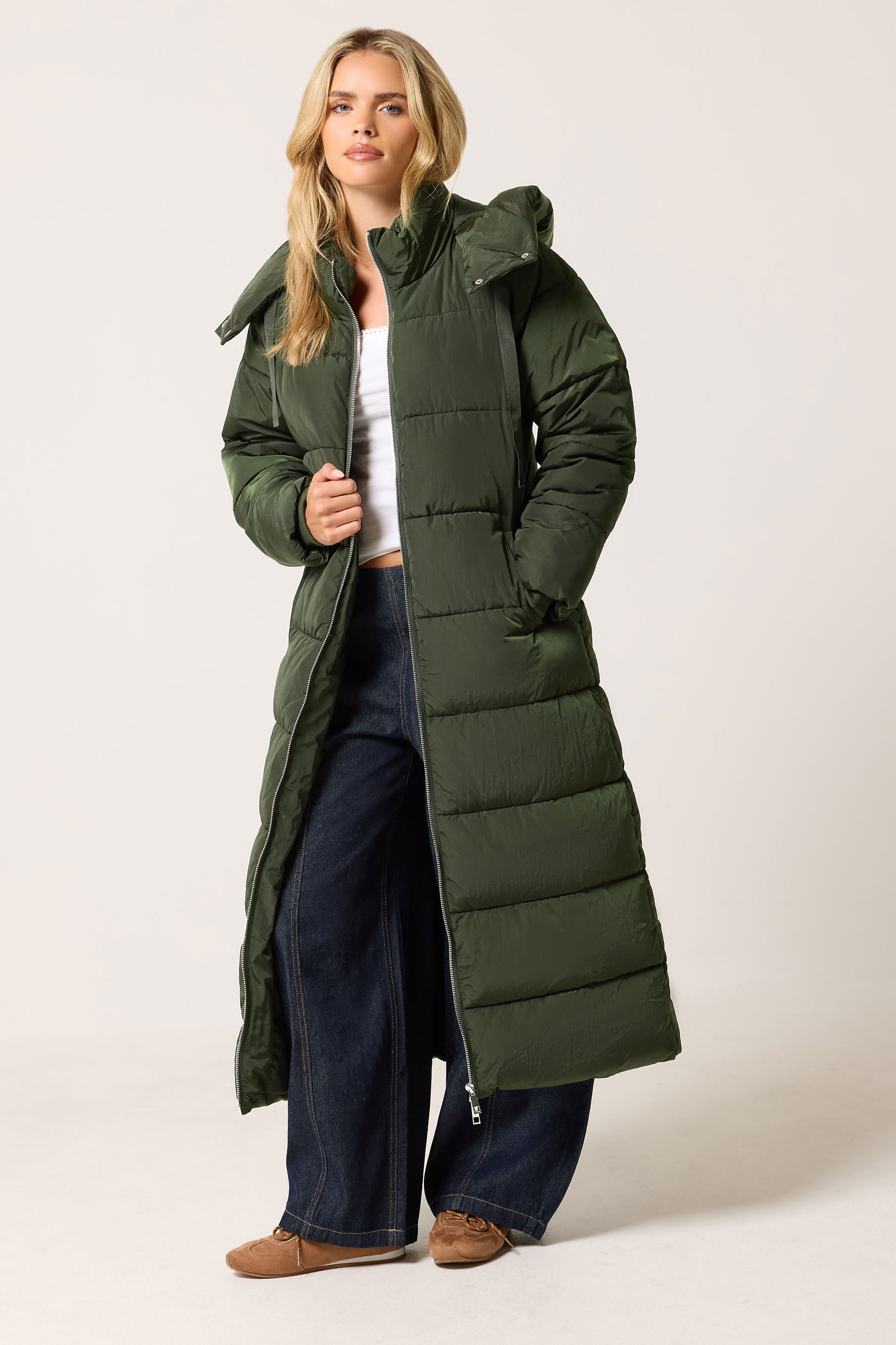 Pixiegirl Women's Green Petite Olive Maxi Padded Coat Size 10