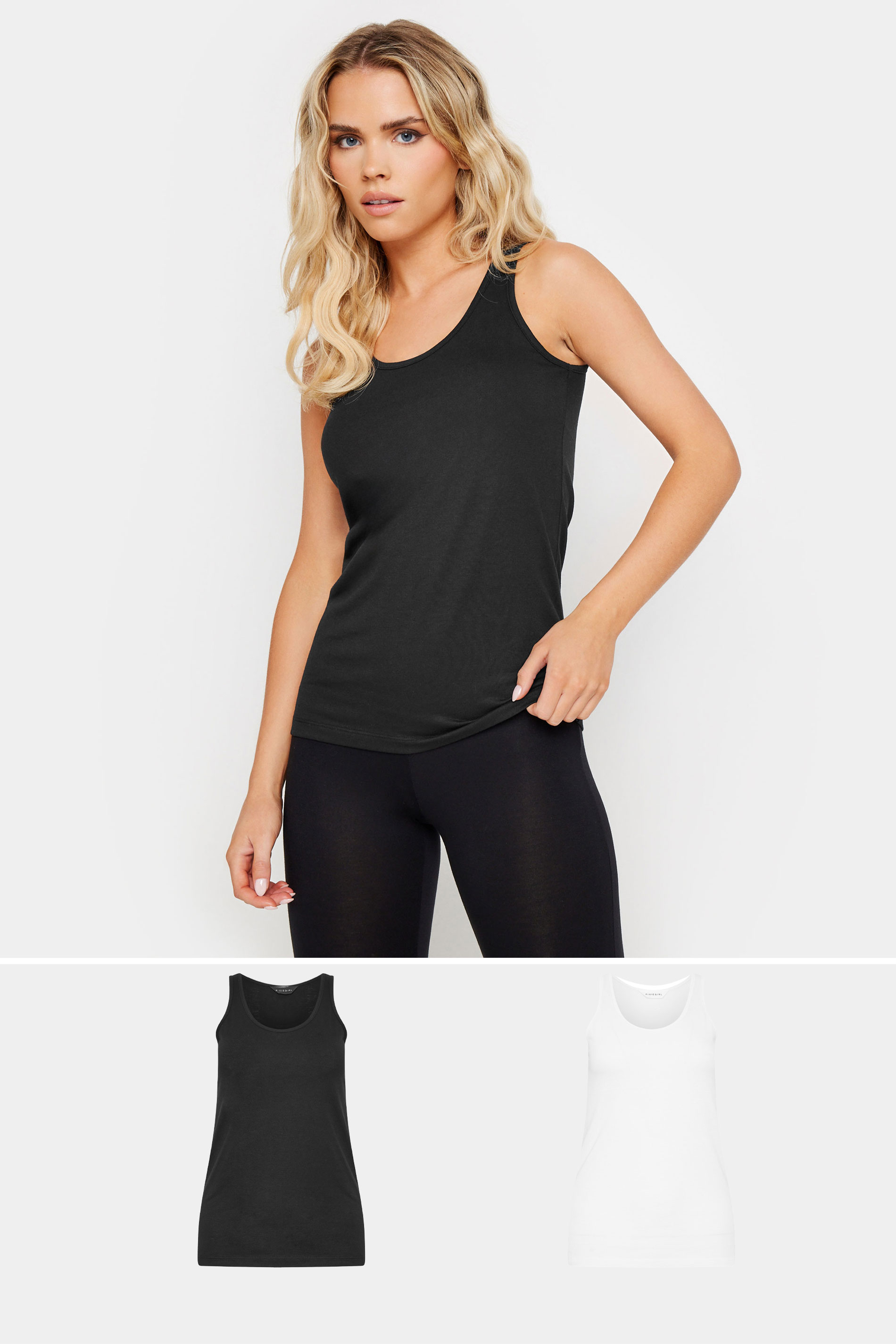 2 PACK Petite Black & White Vest Tops | PixieGirl  1
