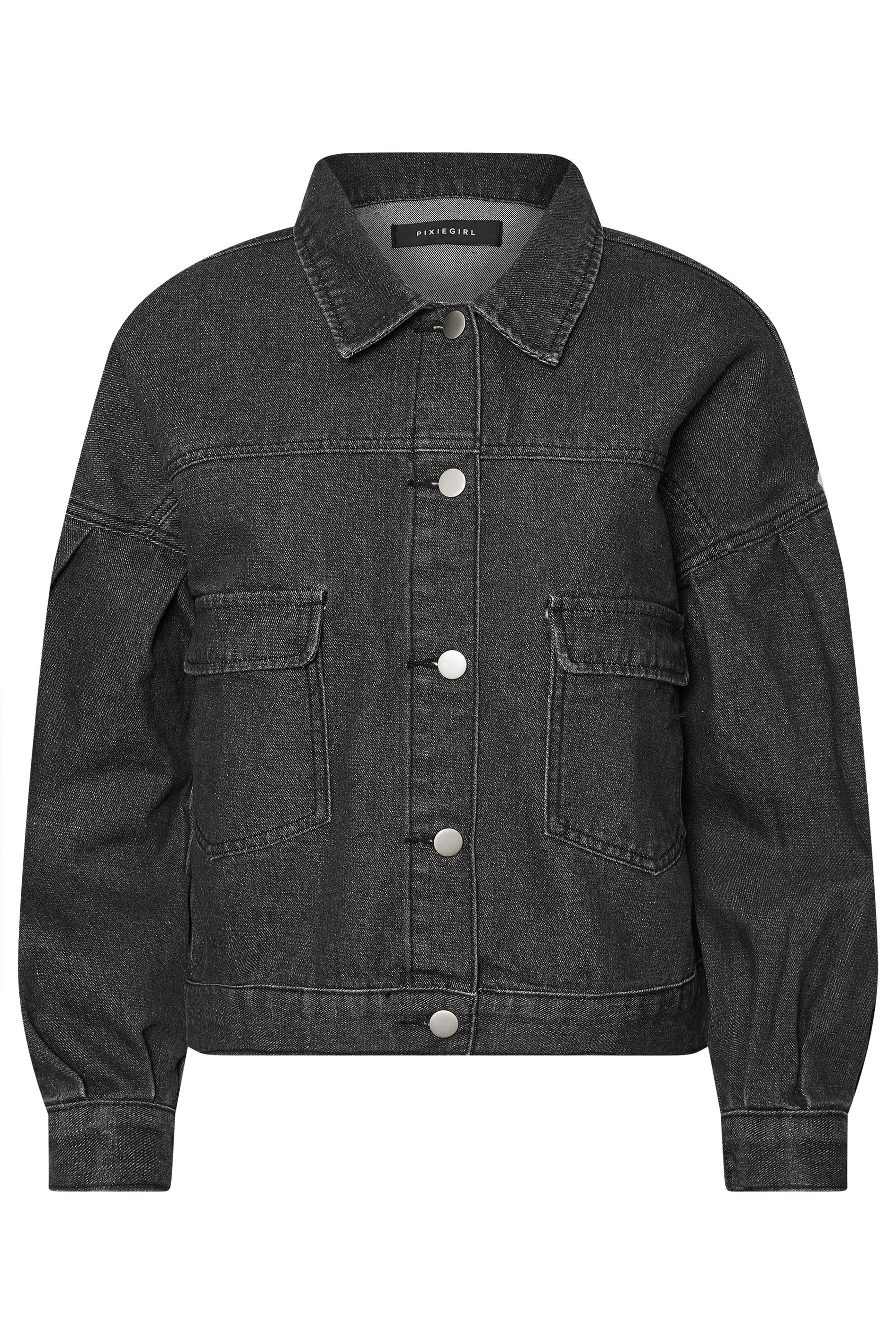 PixieGirl Petite Women's Black Denim Balloon Sleeve Jacket | PixieGirl 6
