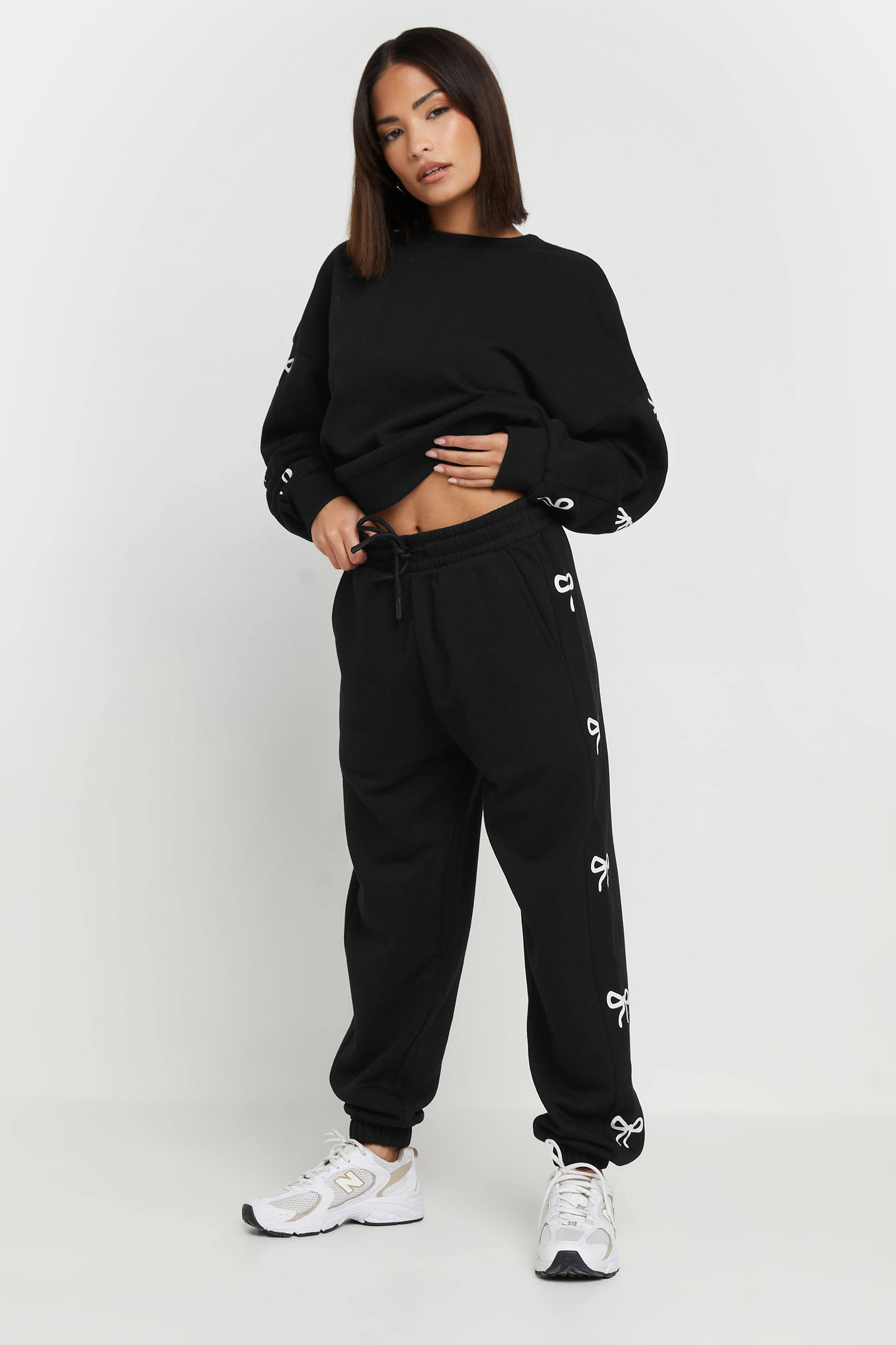 PixieGirl Petite Women's Black Bow Detail Cuffed Joggers | PixieGirl 4