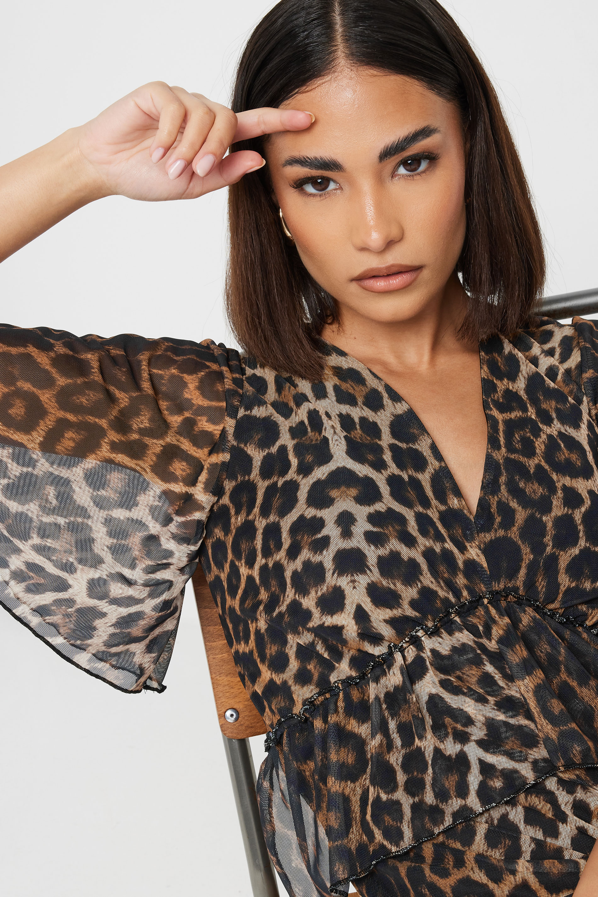 PixieGirl Petite Women's Brown Leopard Print Smock Midi Dress | PixieGirl 2