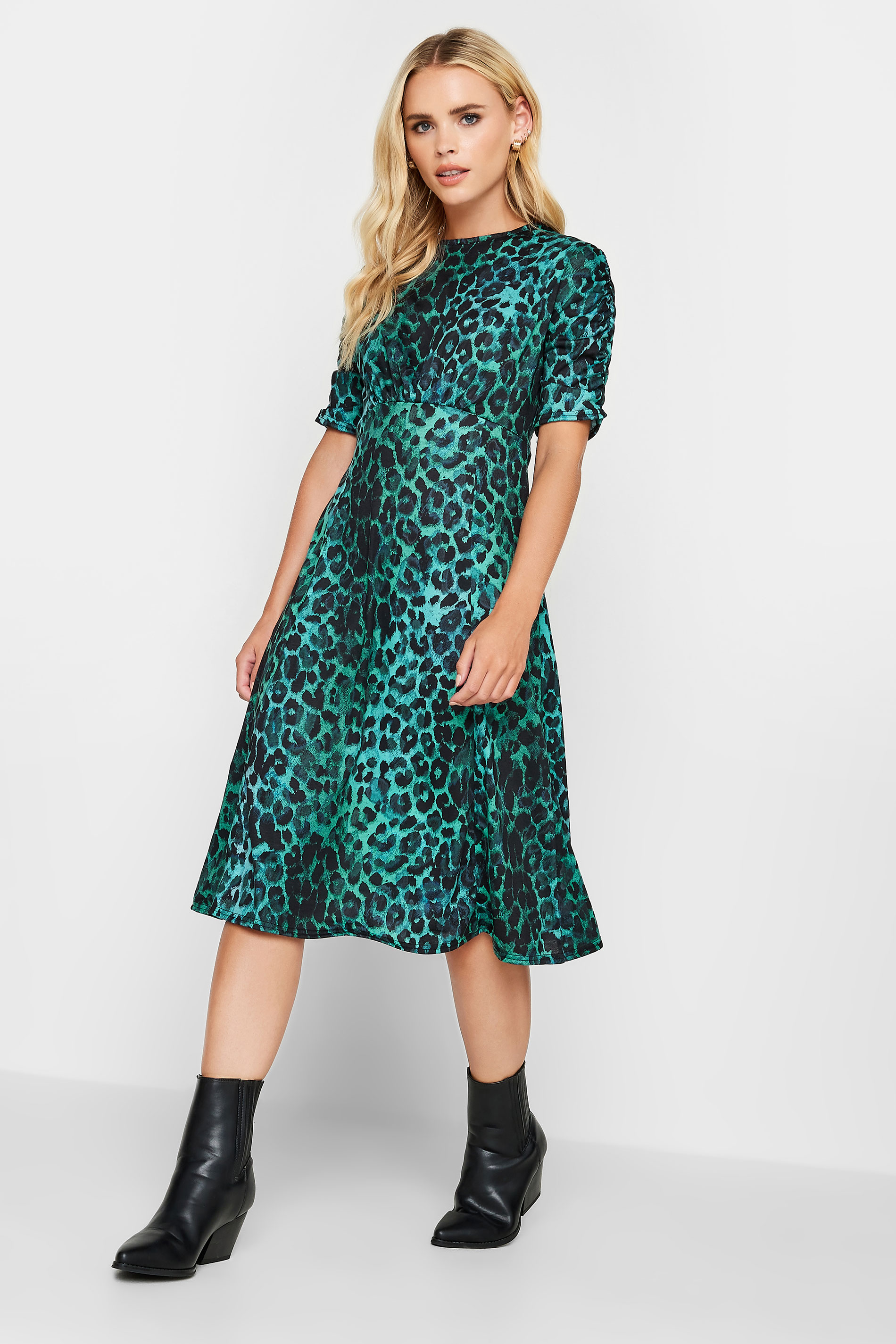 PixieGirl Blue Leopard Print Midi Dress | PixieGirl  1
