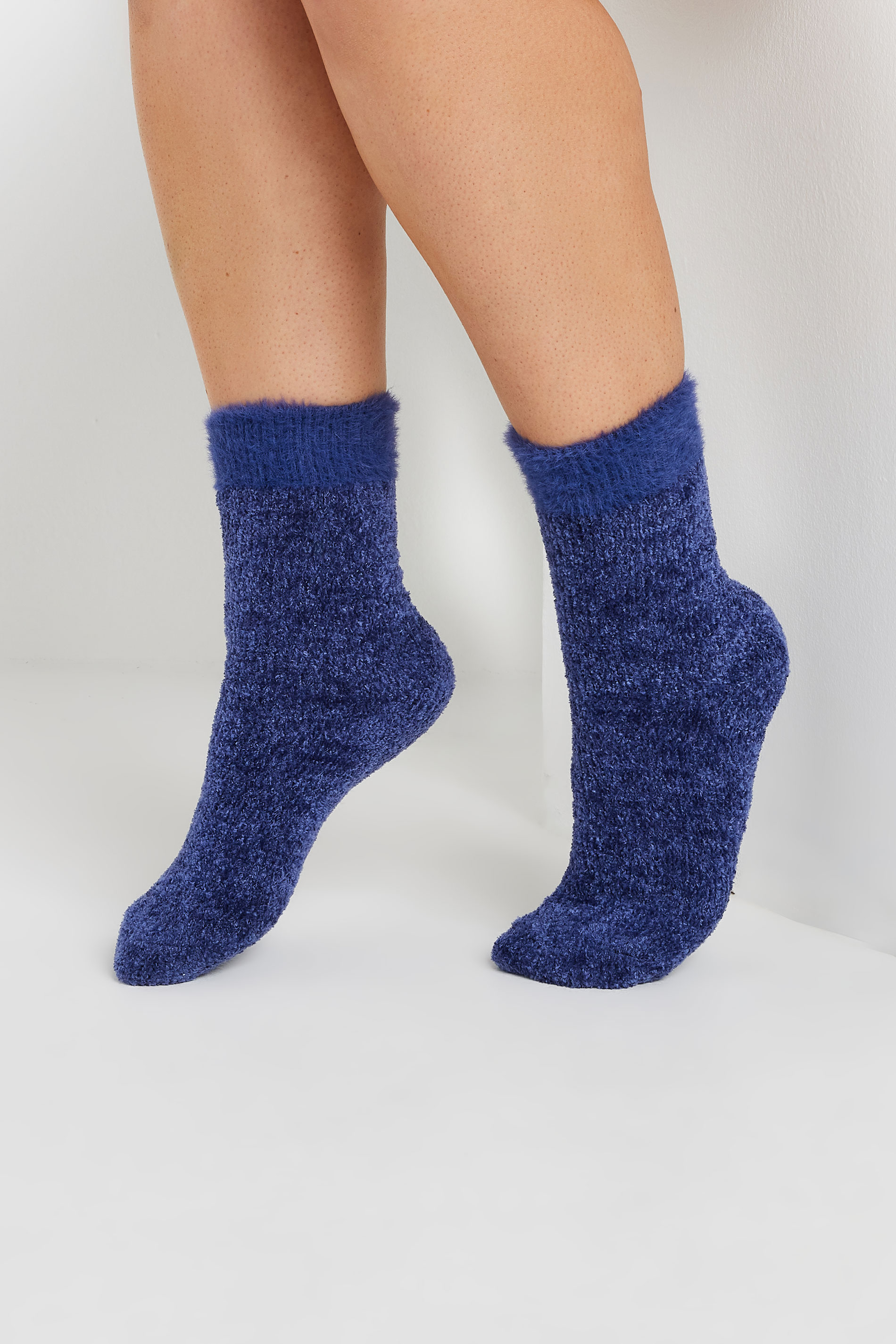 2 PACK Blue & Pink Velvet Chenille Ankle Socks | Yours Clothing 2