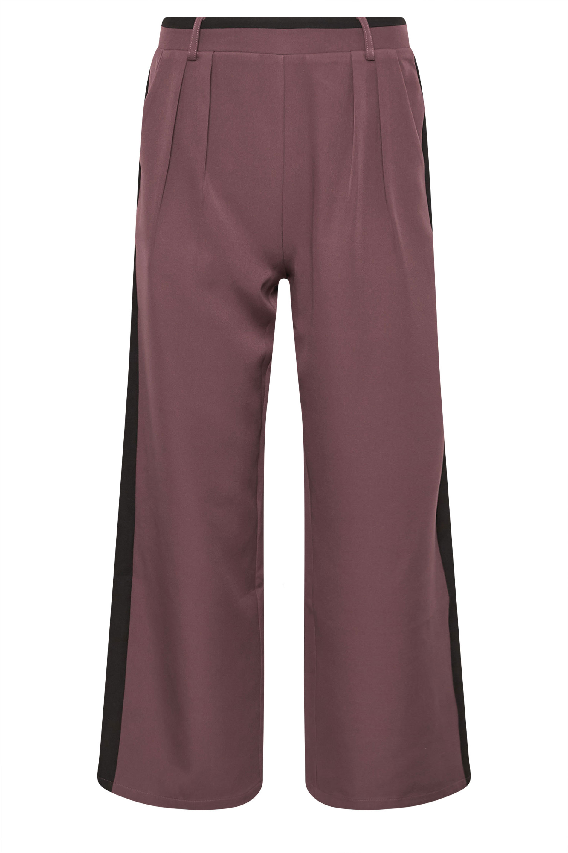 PixieGirl Petite Women's Purple Side Stripe Contrast Waist Wide Leg Trousers | PixieGirl 5