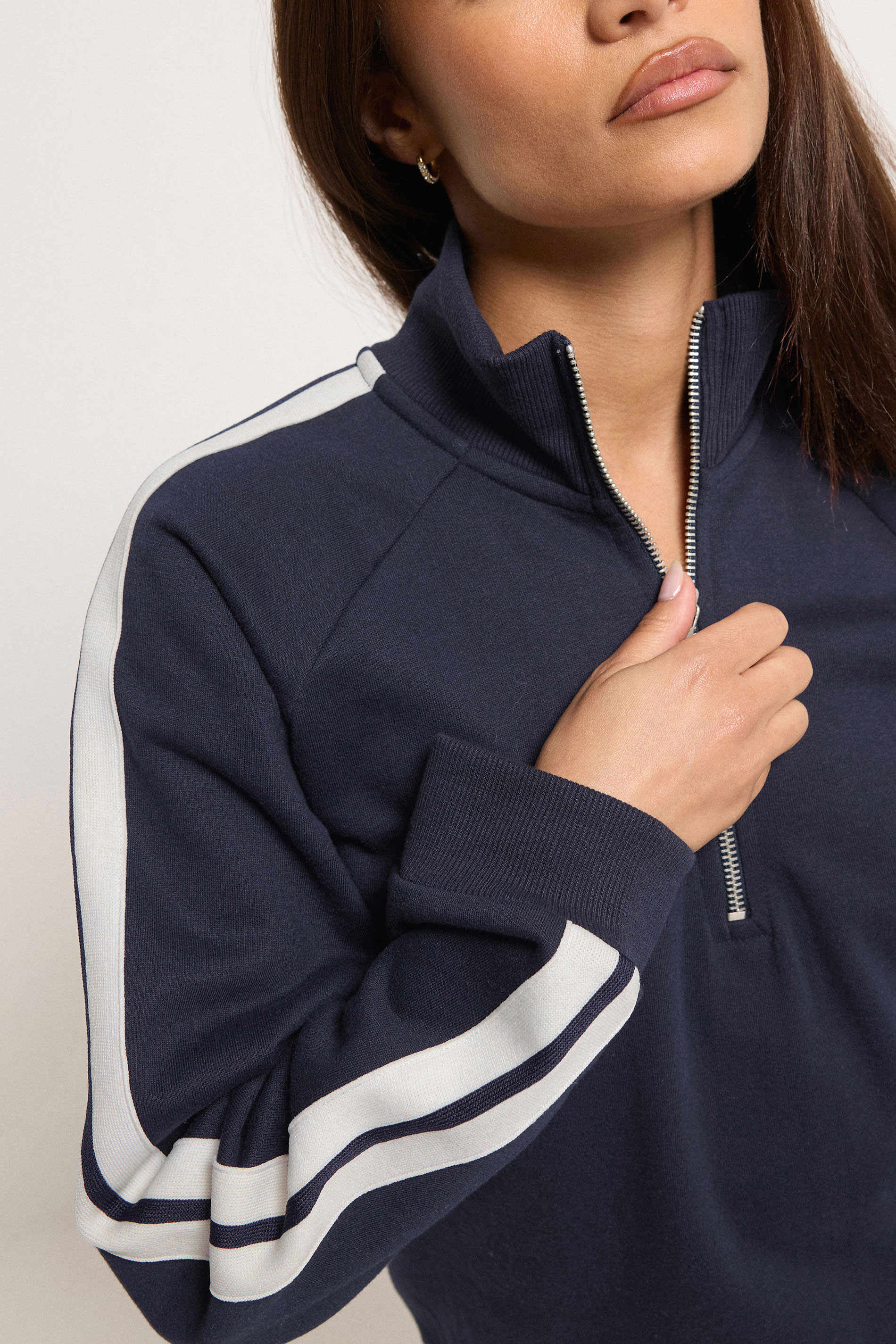 PixieGirl Petite Women's Set Navy Blue Stripe Cotton Sweatshirt & Wide Leg Joggers | PixieGirl 5