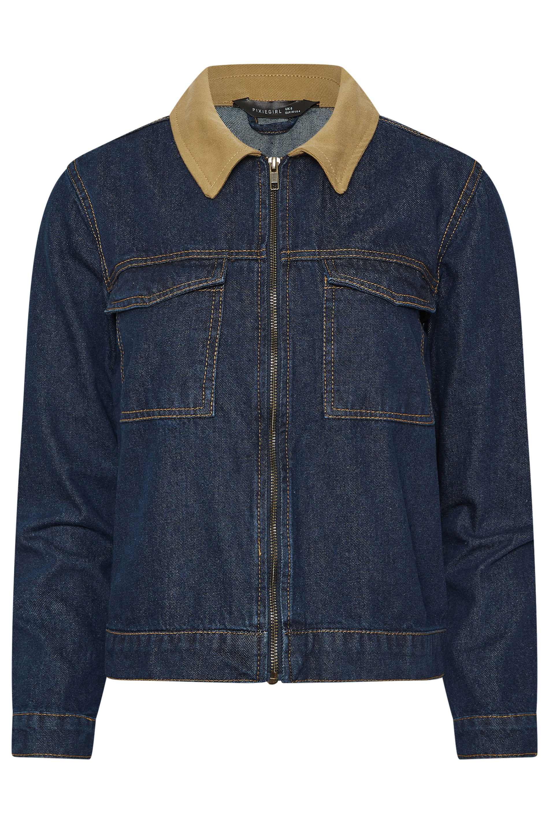 PixieGirl Petite Women's Indigo Blue Contrast Collar Trucker Jacket | PixieGirl 5