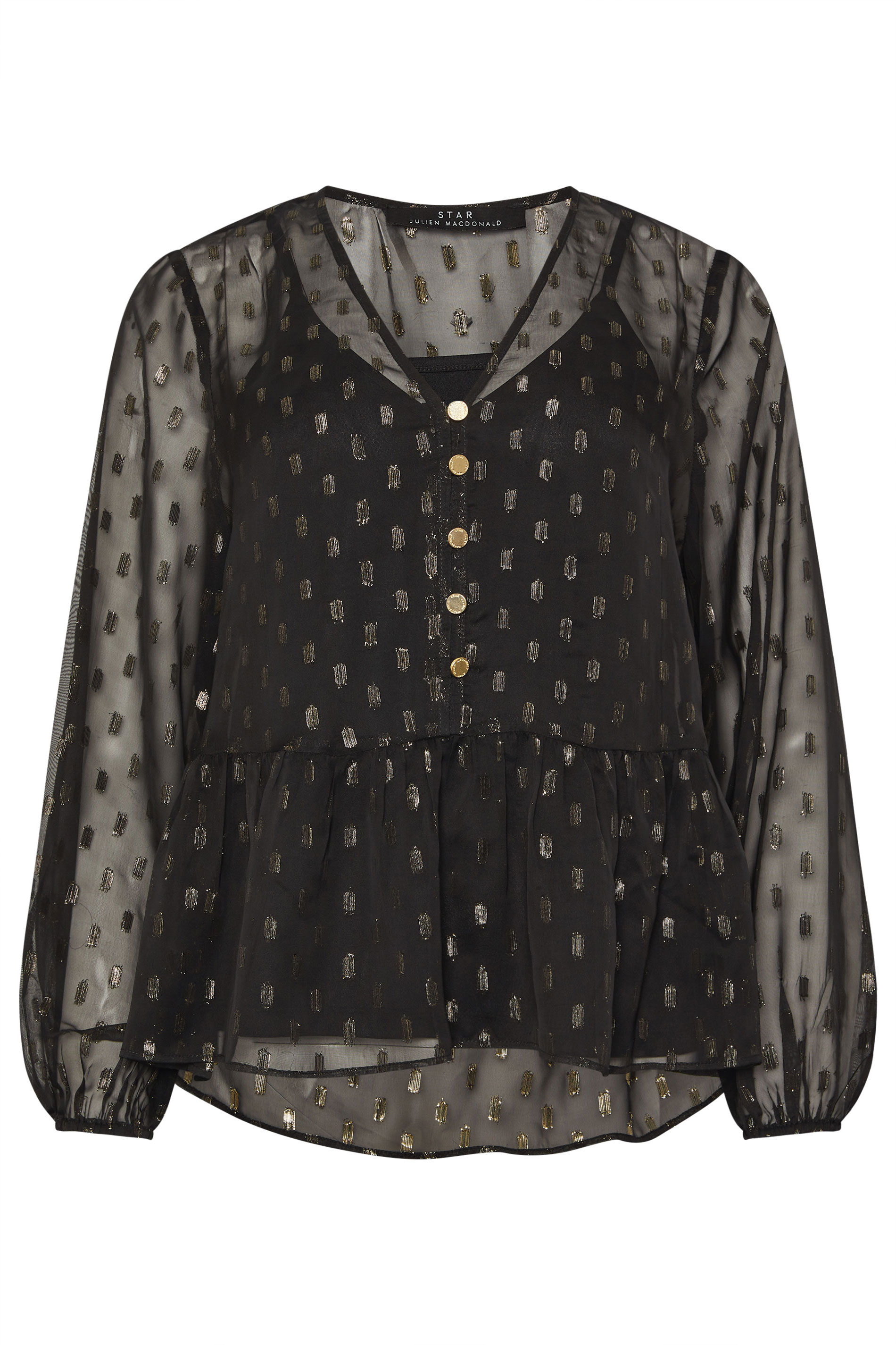 STAR Black Metallic Detail Mesh Jacquard Blouse | StarByJM 5