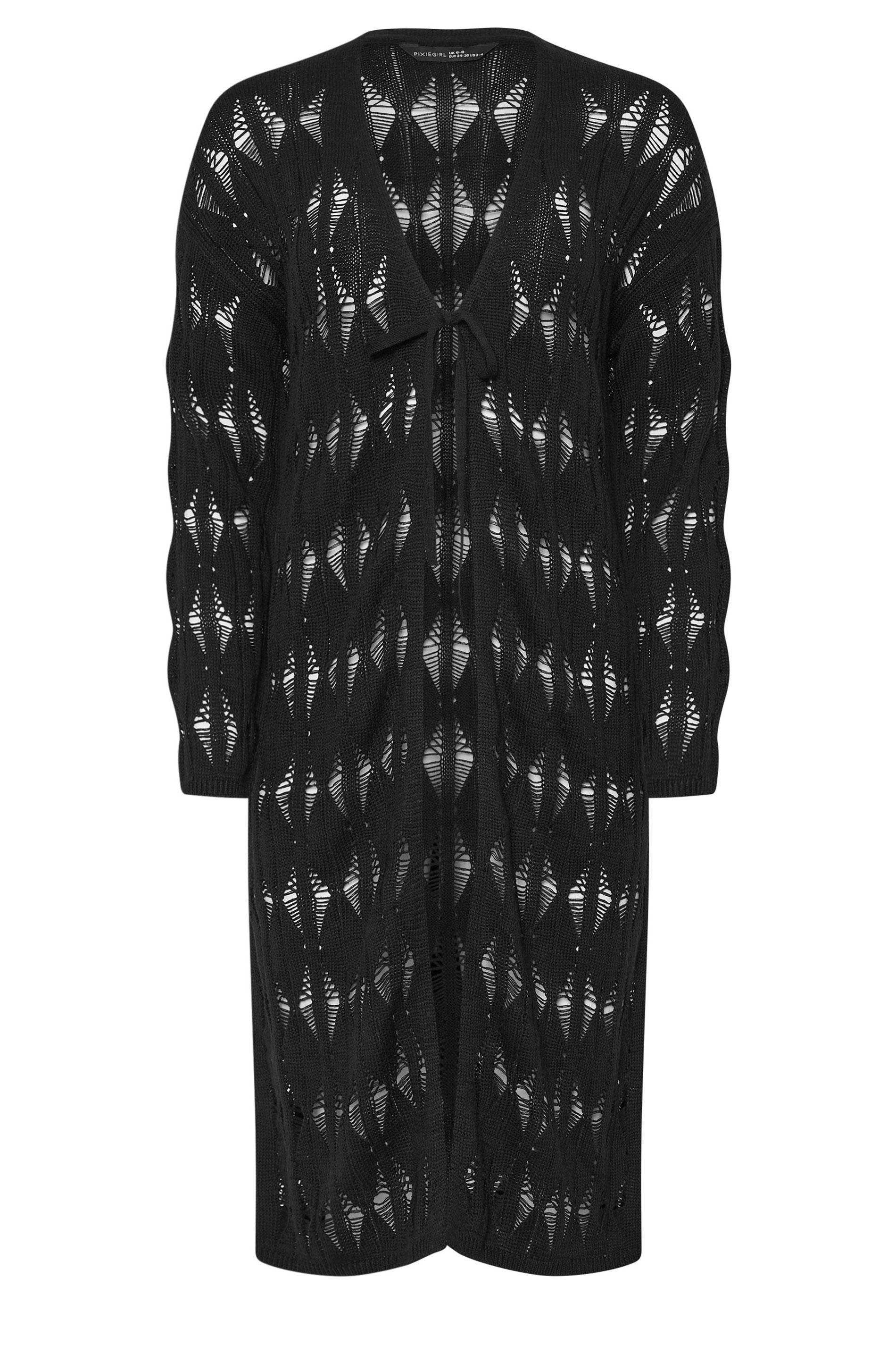 PixieGirl Petite Women's Black Crochet Maxi Tie Cardigan | PixieGirl 5