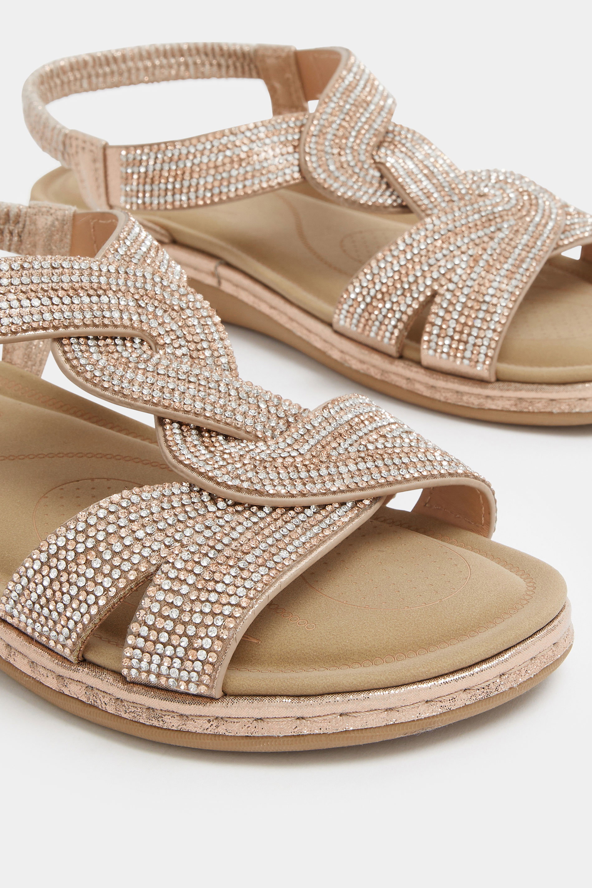 Rose Gold Diamante Twisted Front Sandals In Extra Wide EEE Fit | Yours Clothing 5