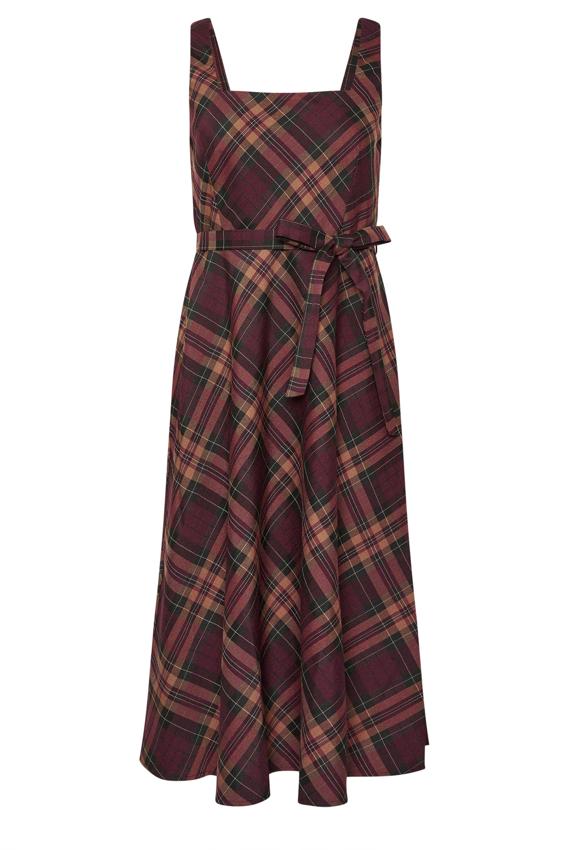 PixieGirl Petite Women's Burgundy Red Check Pinafore Midi Dress | PixieGirl 7