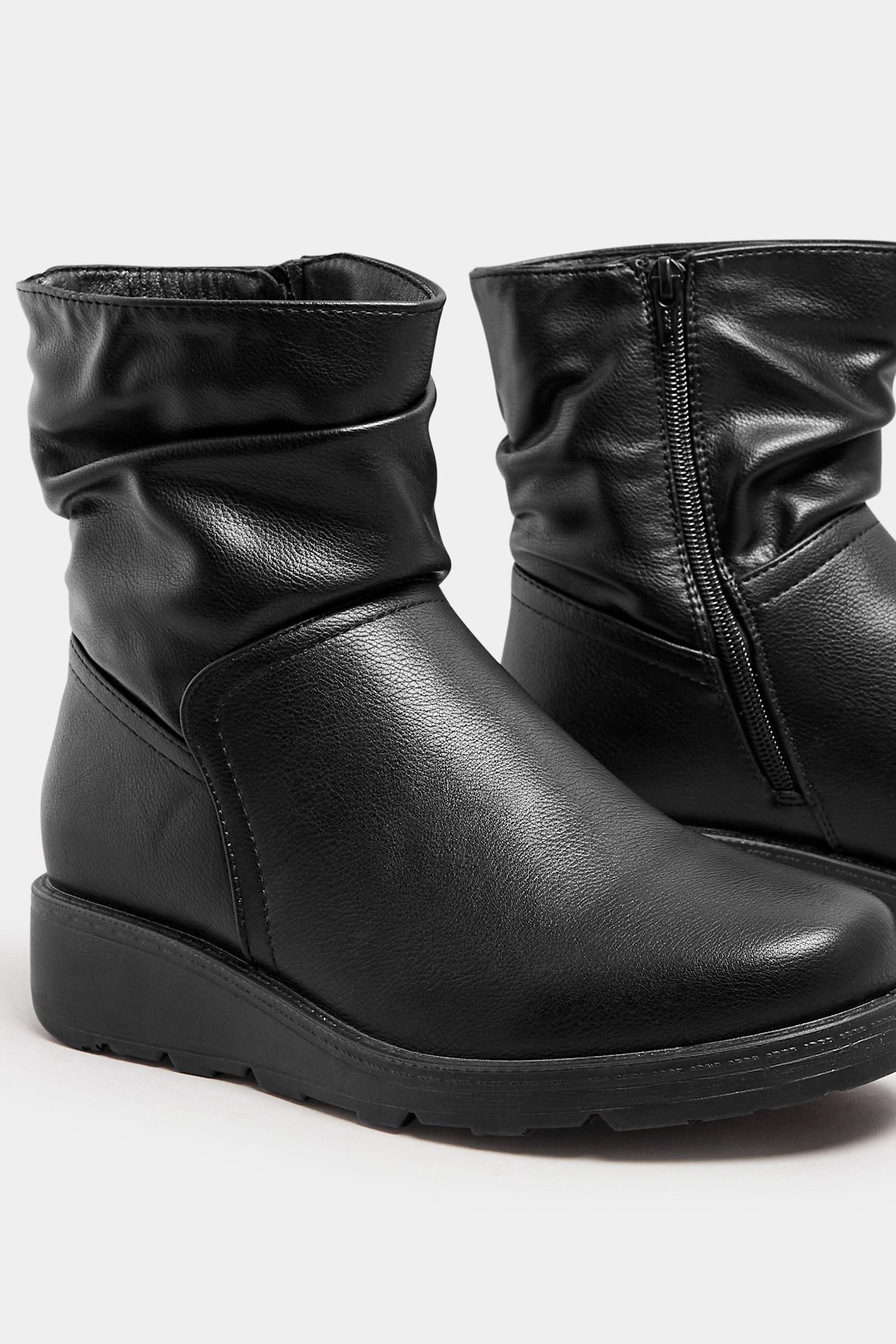 Black Faux Leather Slouch Wedge Boots In Extra Wide EEE Fit | Yours Clothing  6