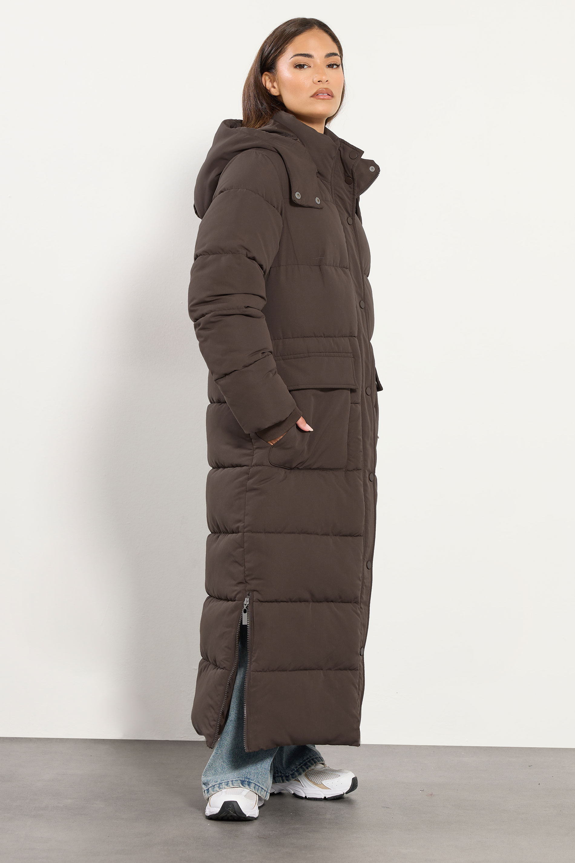 PixieGirl Petite Womens Chocolate Brown Maxi Padded Puffer Coat | PixieGirl 3
