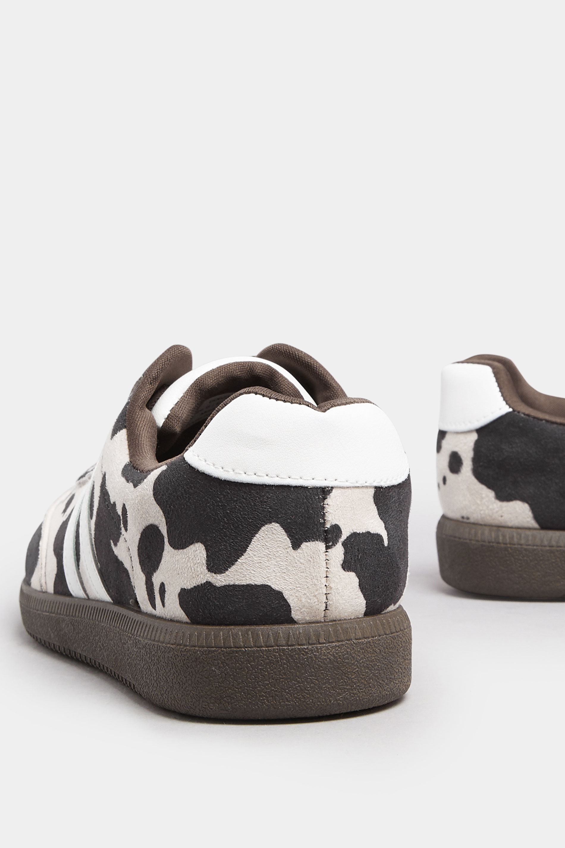 Brown Cow Print Retro Stripe Trainers In Extra Wide EEE Fit | Yours Clothing 5