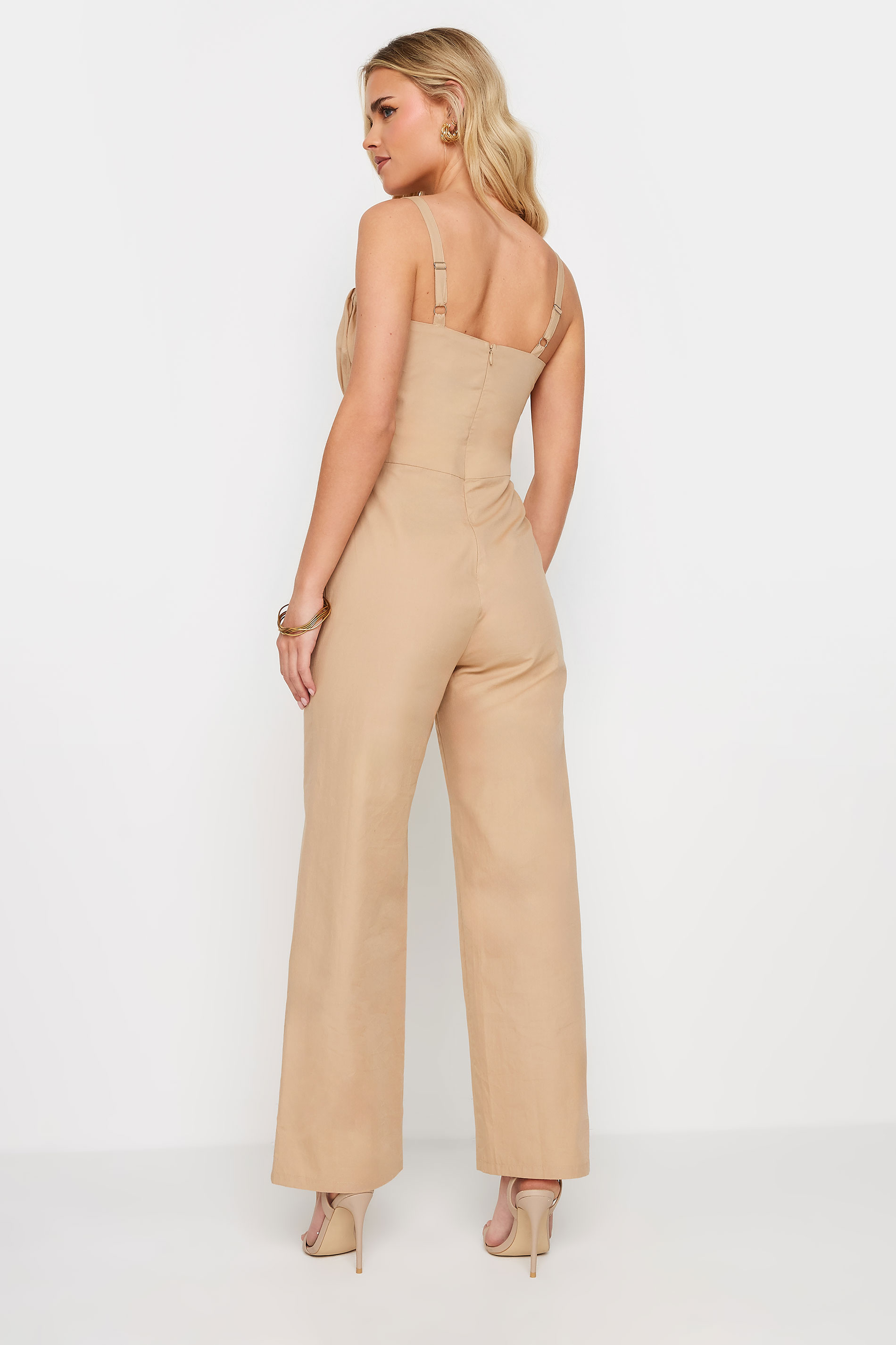 PixieGirl Petite Women's Beige Brown Bust Detail Jumpsuit | PixieGirl 4