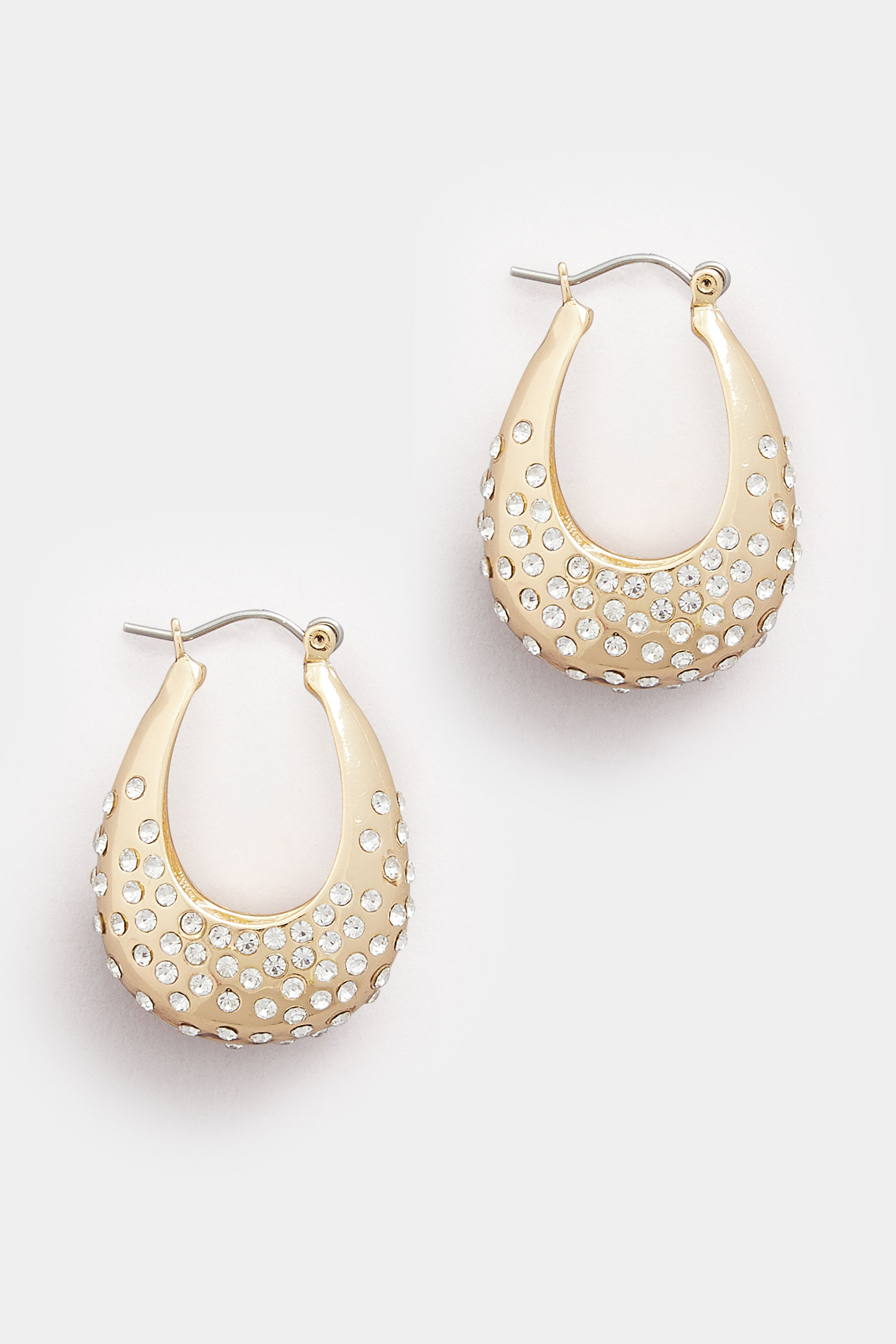 Gold Tone Diamante Hoop Earrings | Yours Clothing 2