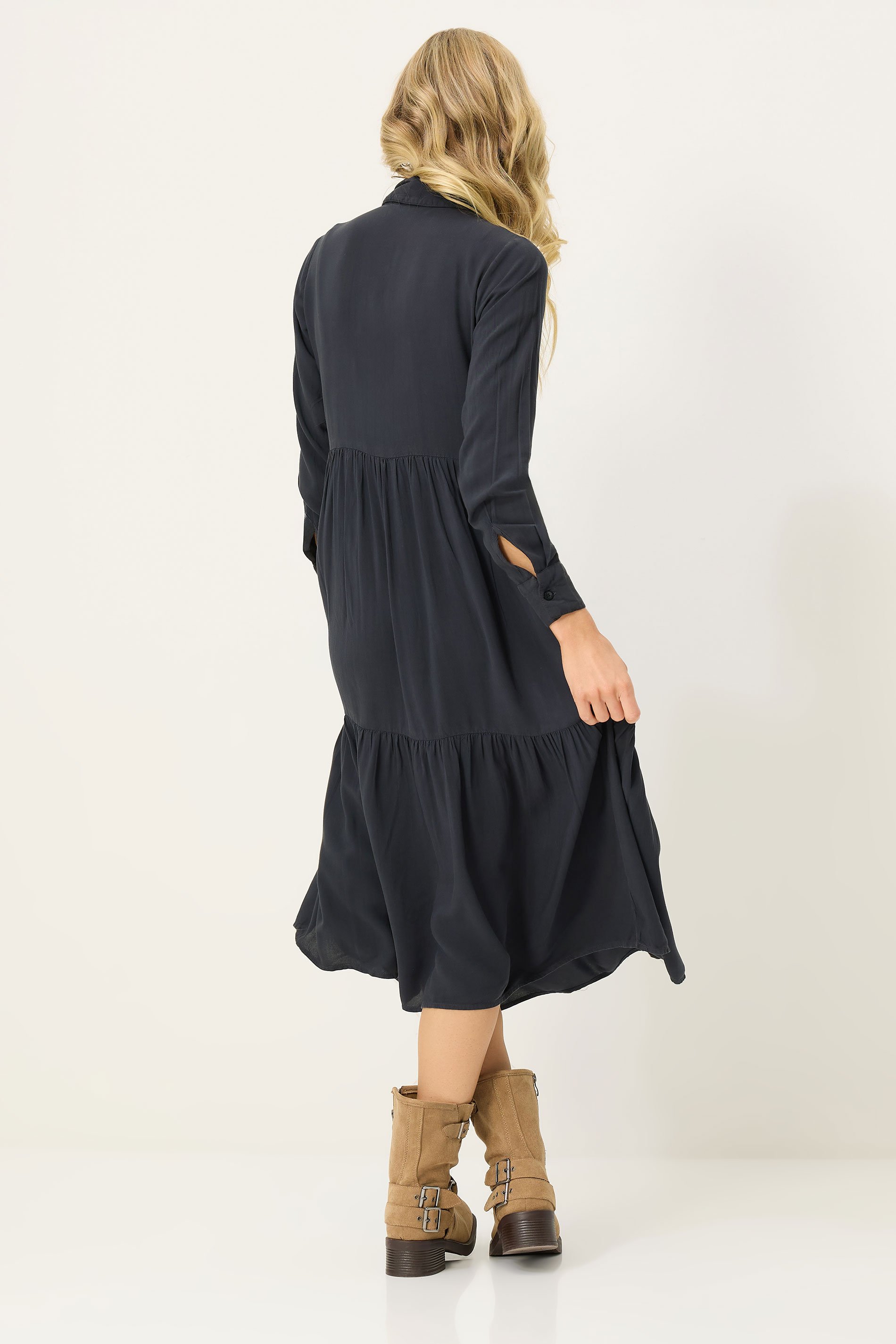 PixieGirl Petite Women Black Acid Wash Tiered Smock Dress | PixieGirl 3