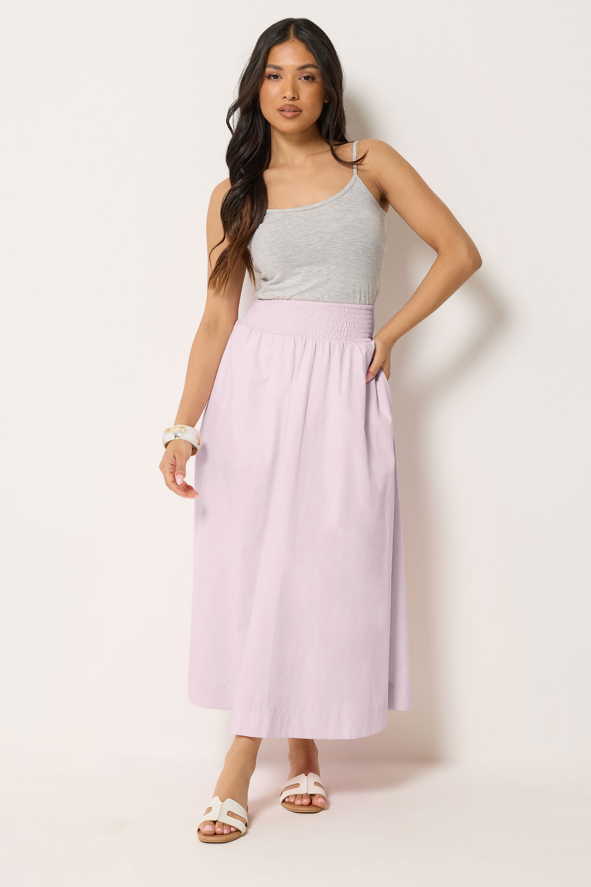 Pixiegirl Women's Pink Petite Baby Poplin Shirred Cotton Maxi Skirt Size 14