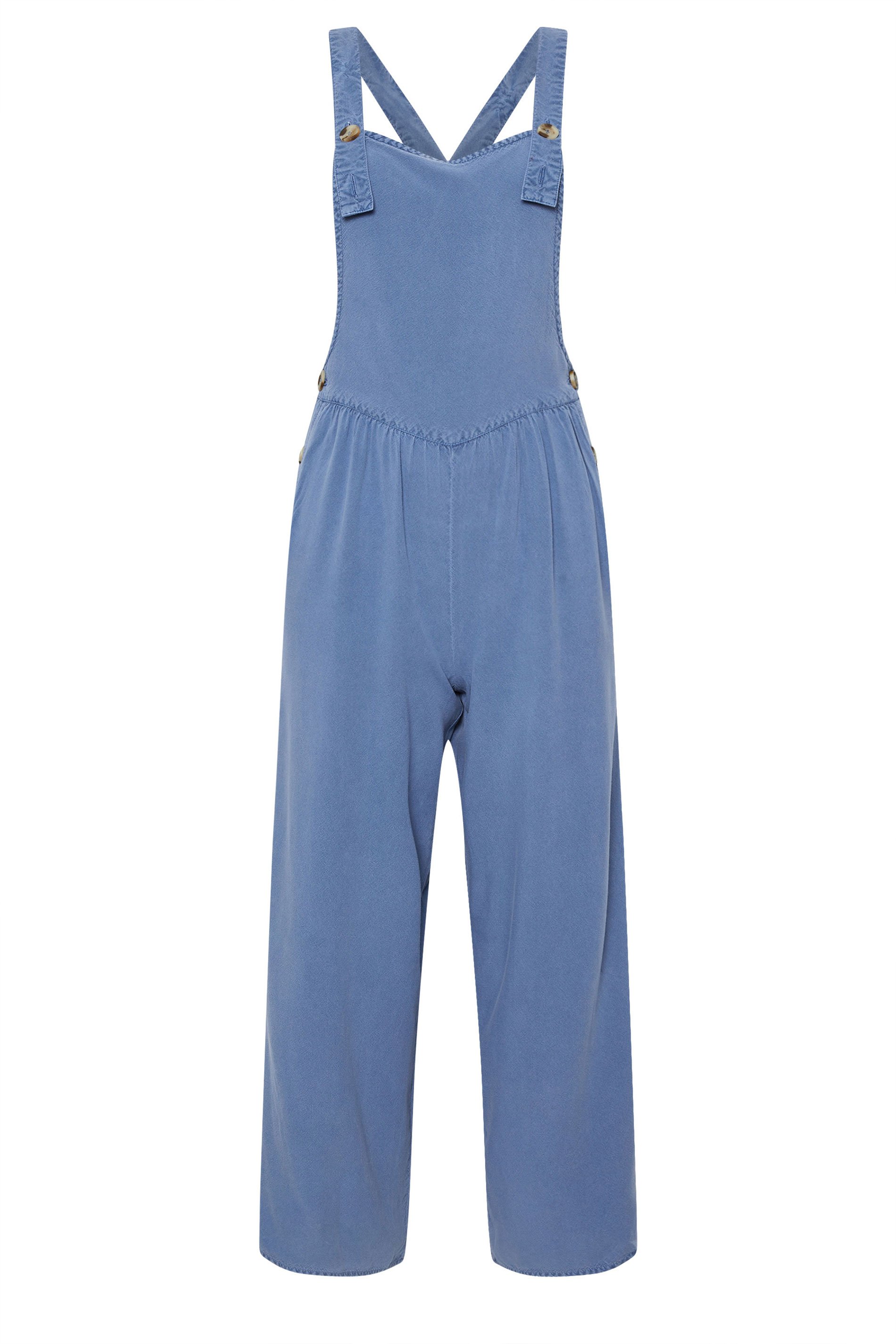 PixieGirl Petite Women's Blue Acid Wash Wide Leg Dungarees | PixieGirl 5