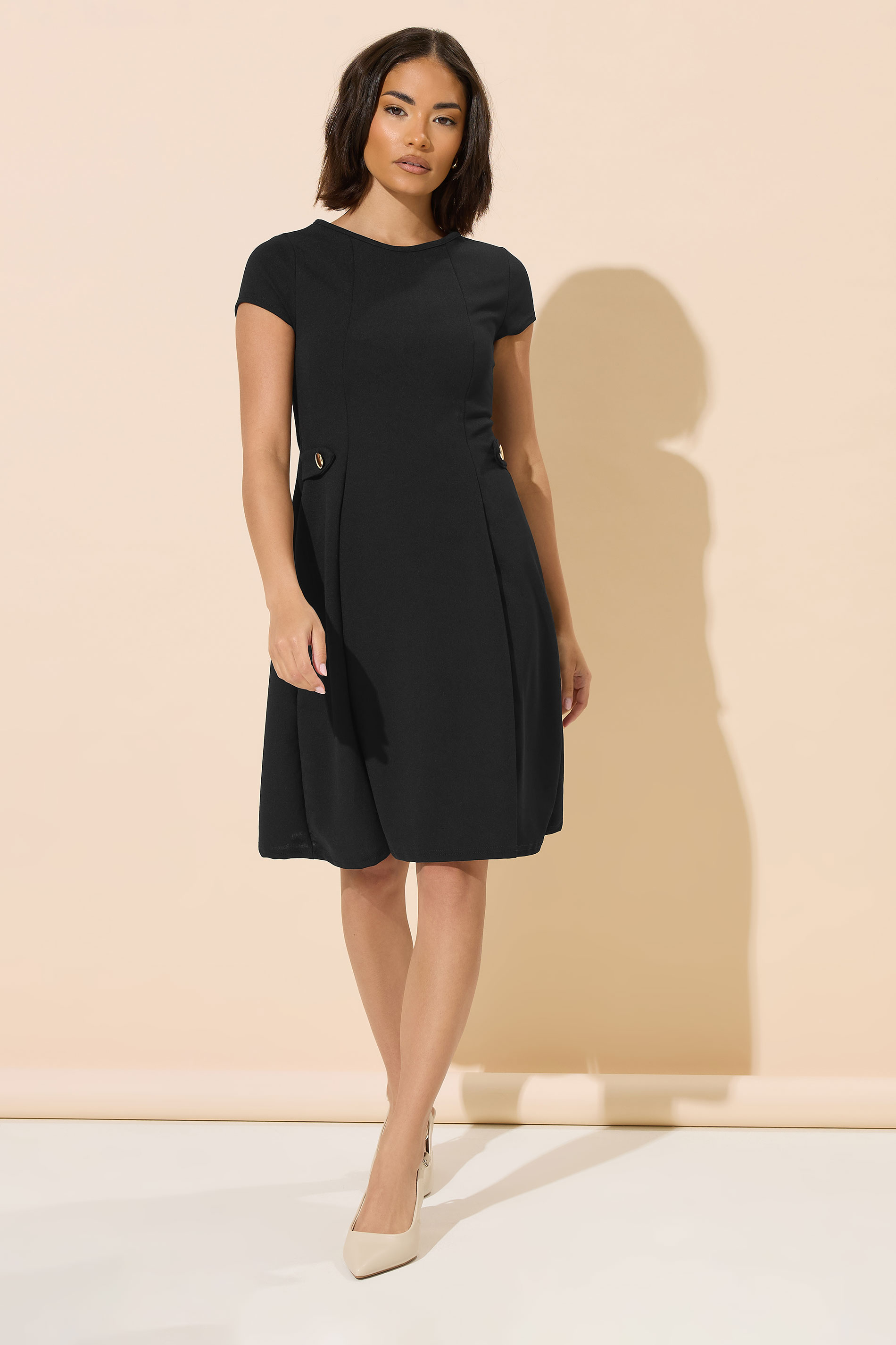 PixieGirl Petite Women's Black Pleated Button Mini Dress | PixieGirl 2