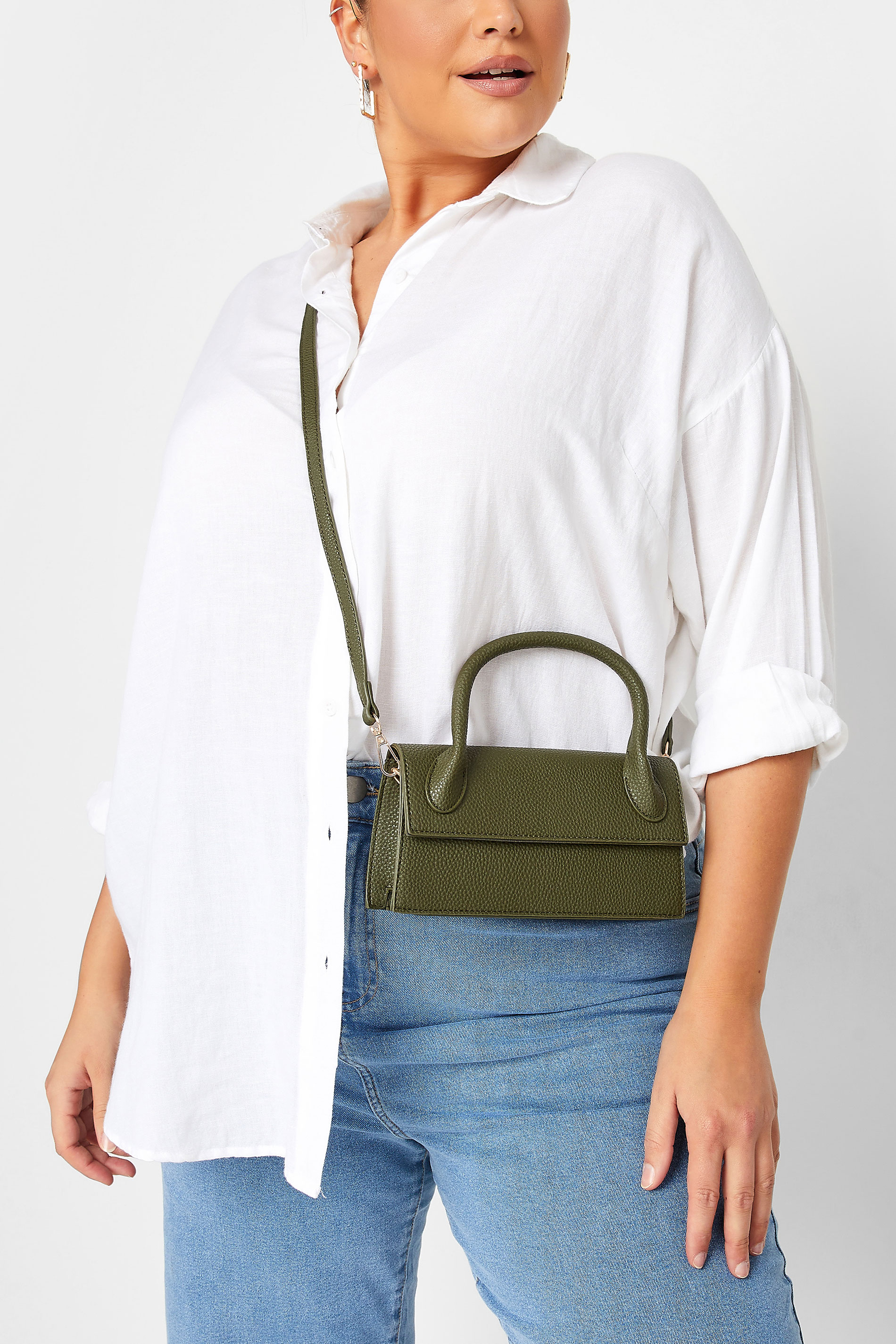 Dark Green Top Handle Crossbody Bag | Yours Clothing  1