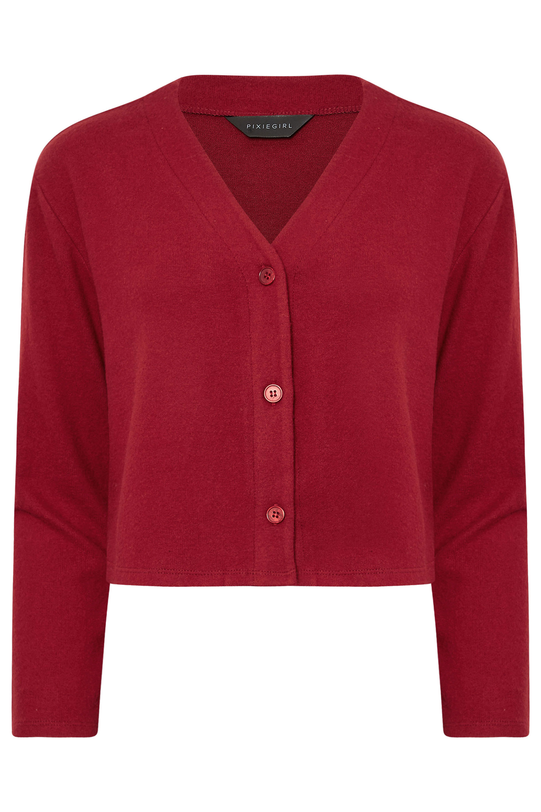 PixieGirl Petite Women's Burgundy Red Long Sleeve Cropped Cardigan | PixieGirl 5