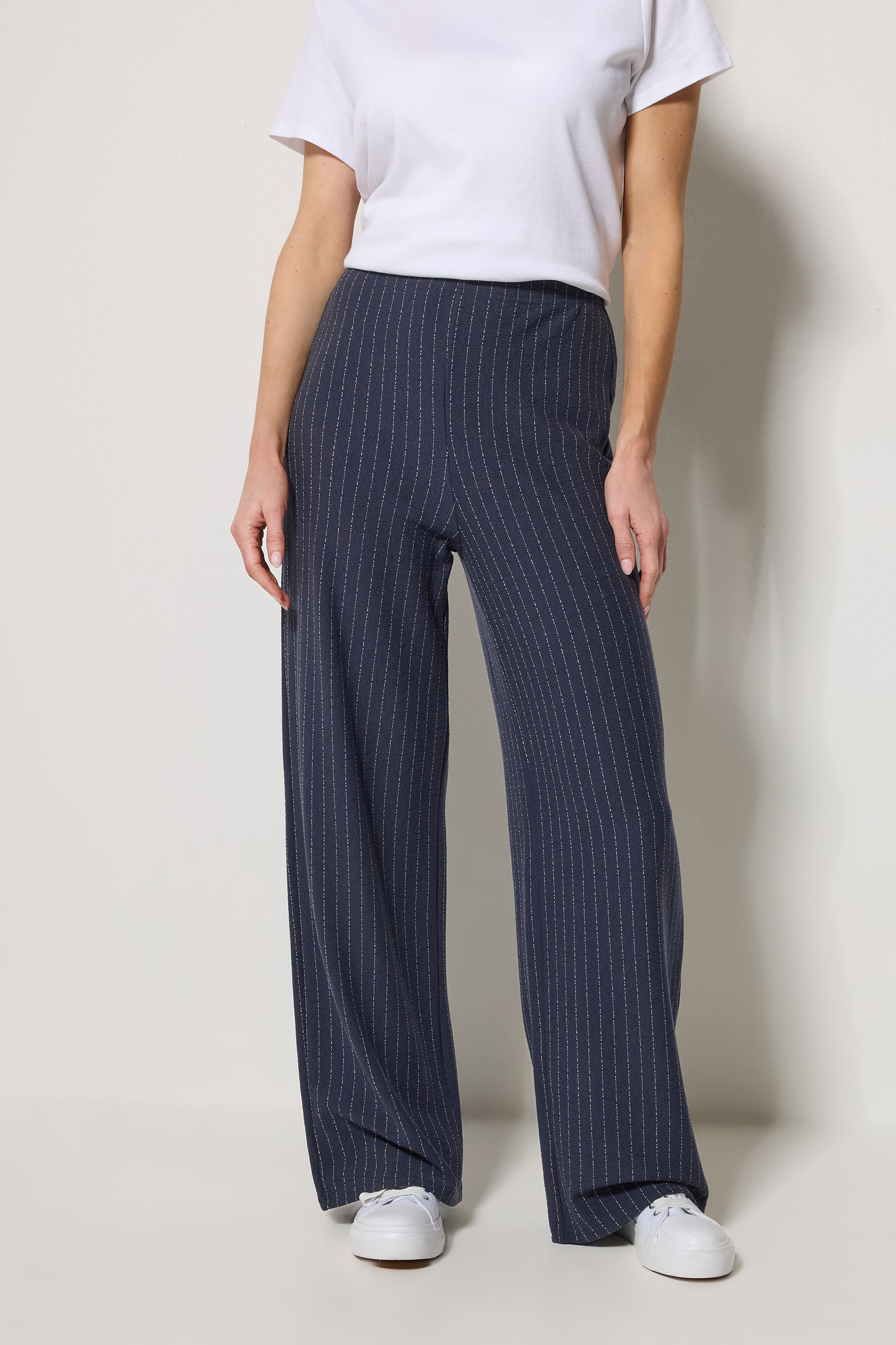 M&Co Navy Blue Pinstripe Wide Leg Trousers | M&Co 3