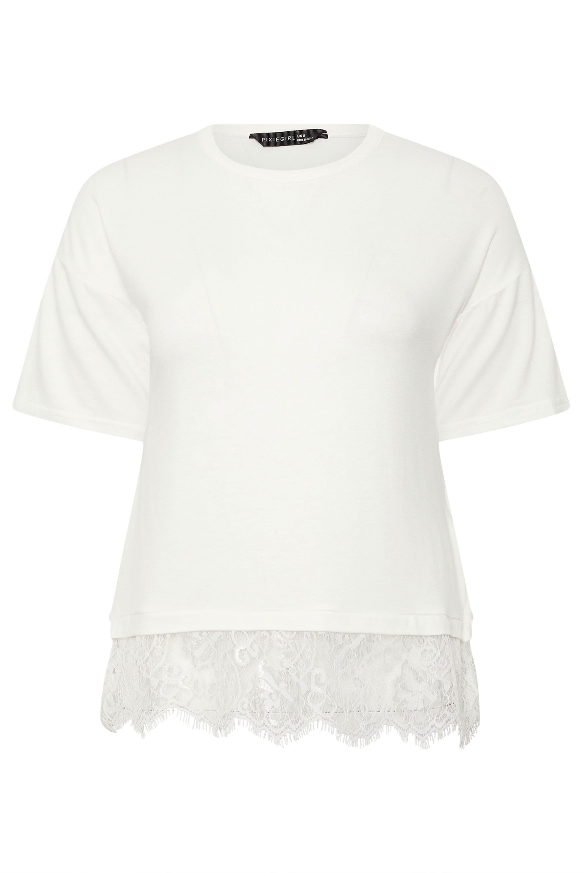M&Co Petite Ivory White Lace Hem T Shirt | M&Co 5