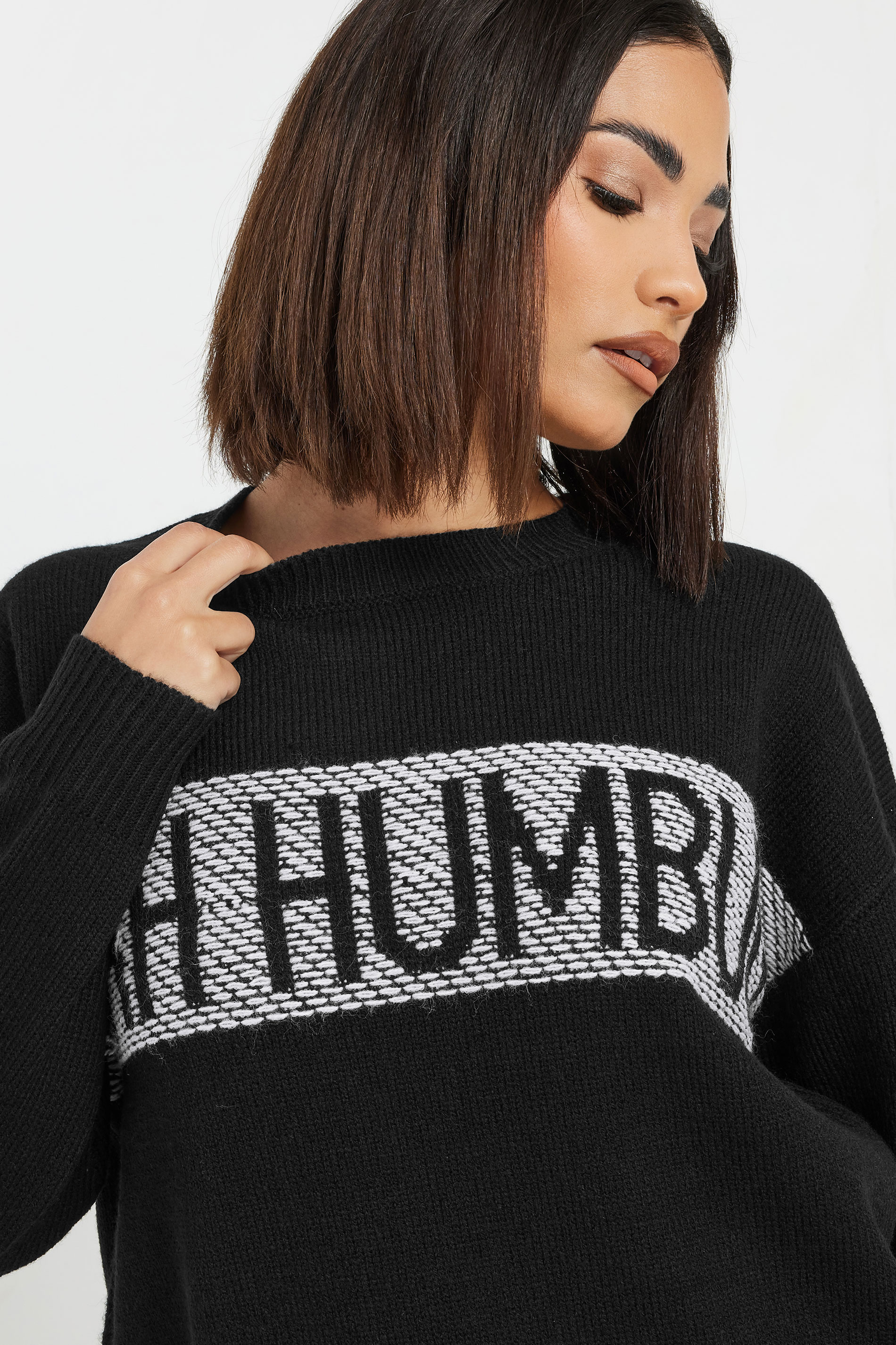 PixieGirl Petite Women's Black Knitted Christmas Slogan Jumper | PixieGirl 4