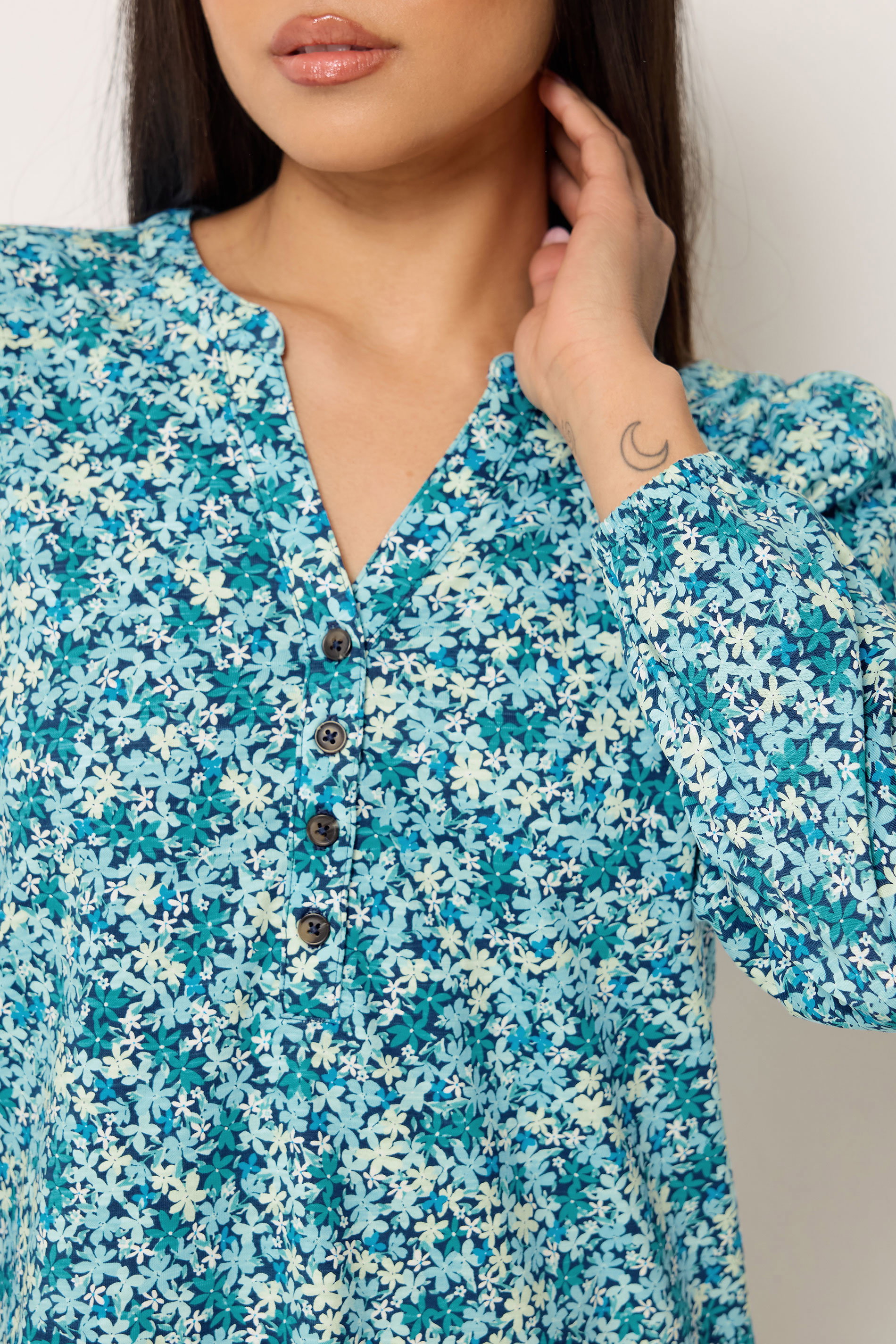 M&Co Petite Blue Ditsy Floral Cotton Blouse | M&Co 4