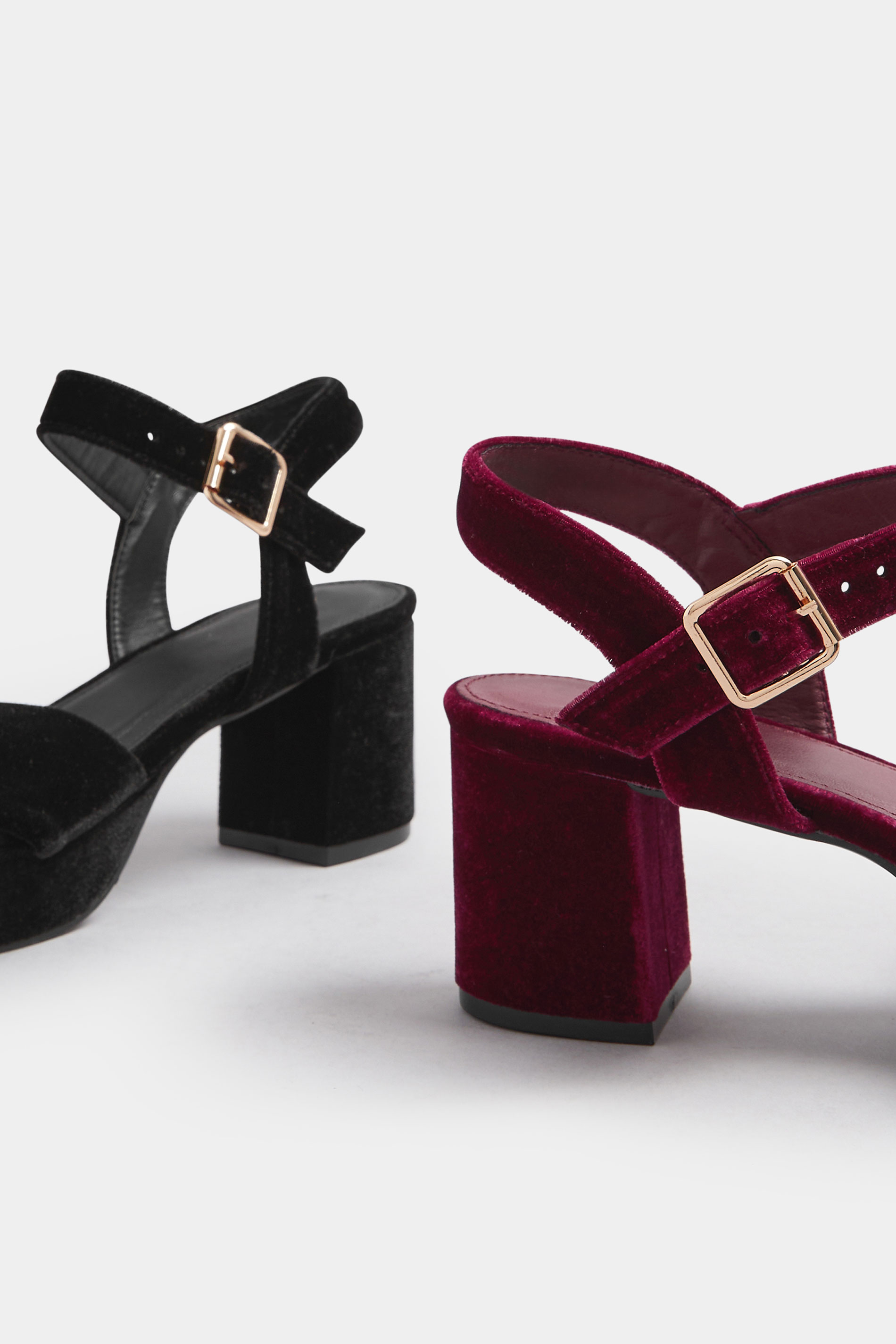 Burgundy Red Velvet Bow Strap Platform Heels In Extra Wide Fit | Yours Clothing 7