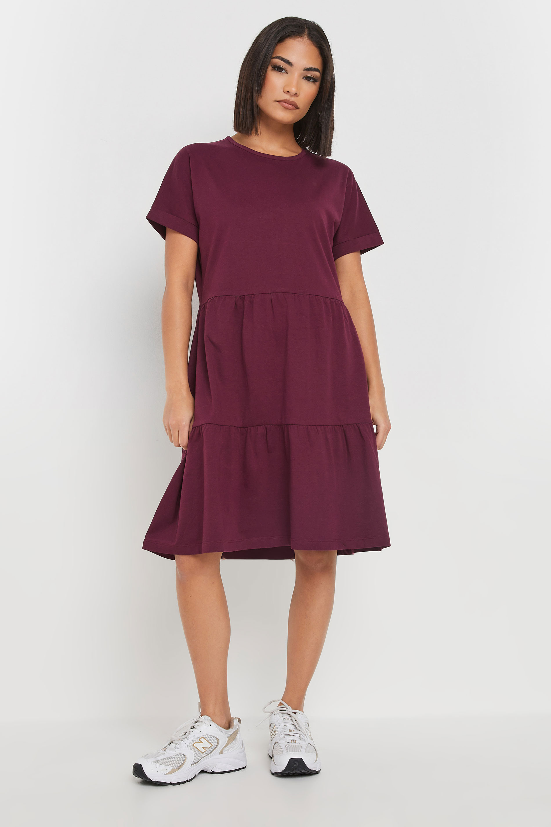 PixieGirl Petite Women's Burgundy Red Tiered Smock Dress | PixieGirl 2