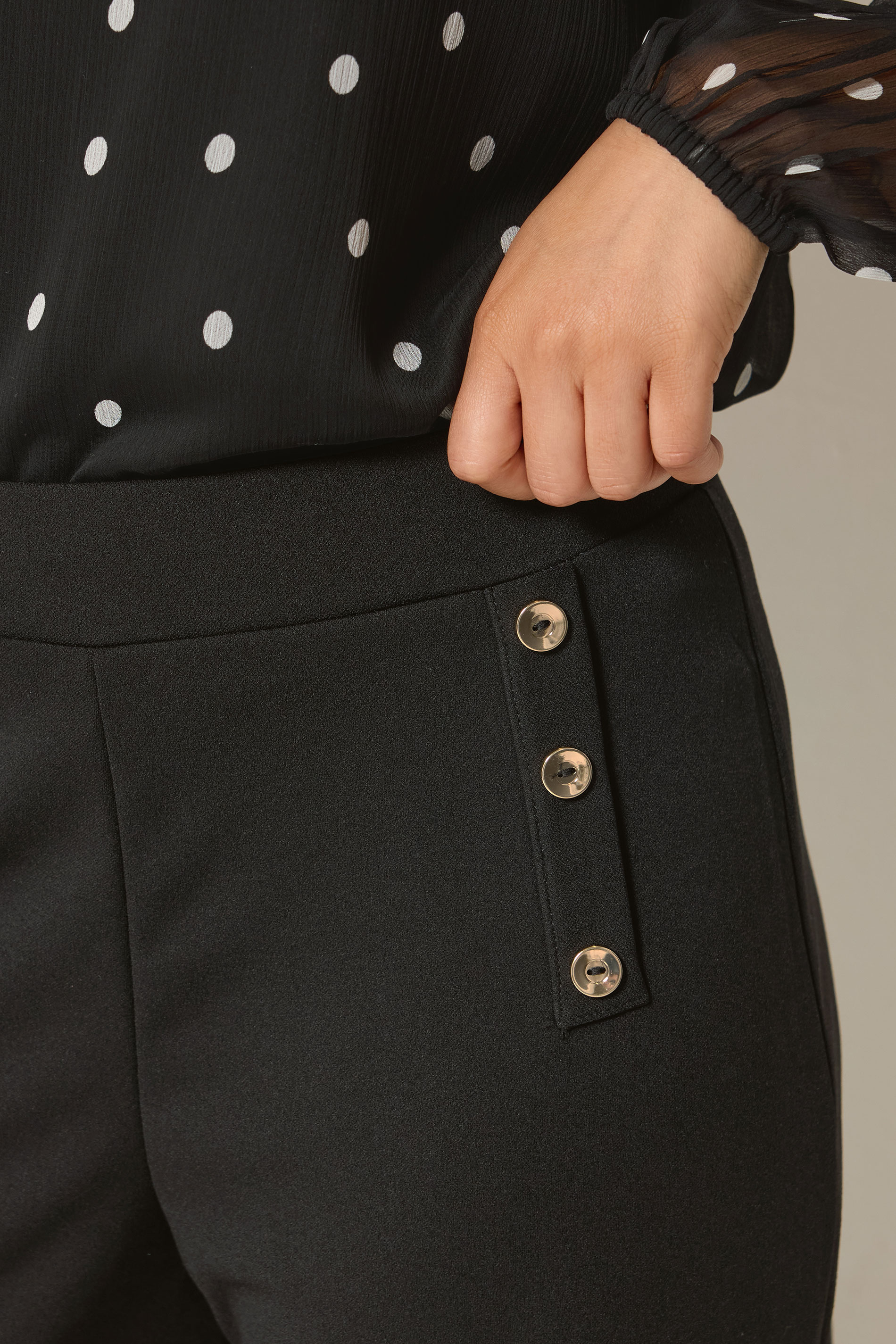 M&Co Petite Black Military Button Trousers | M&Co 4