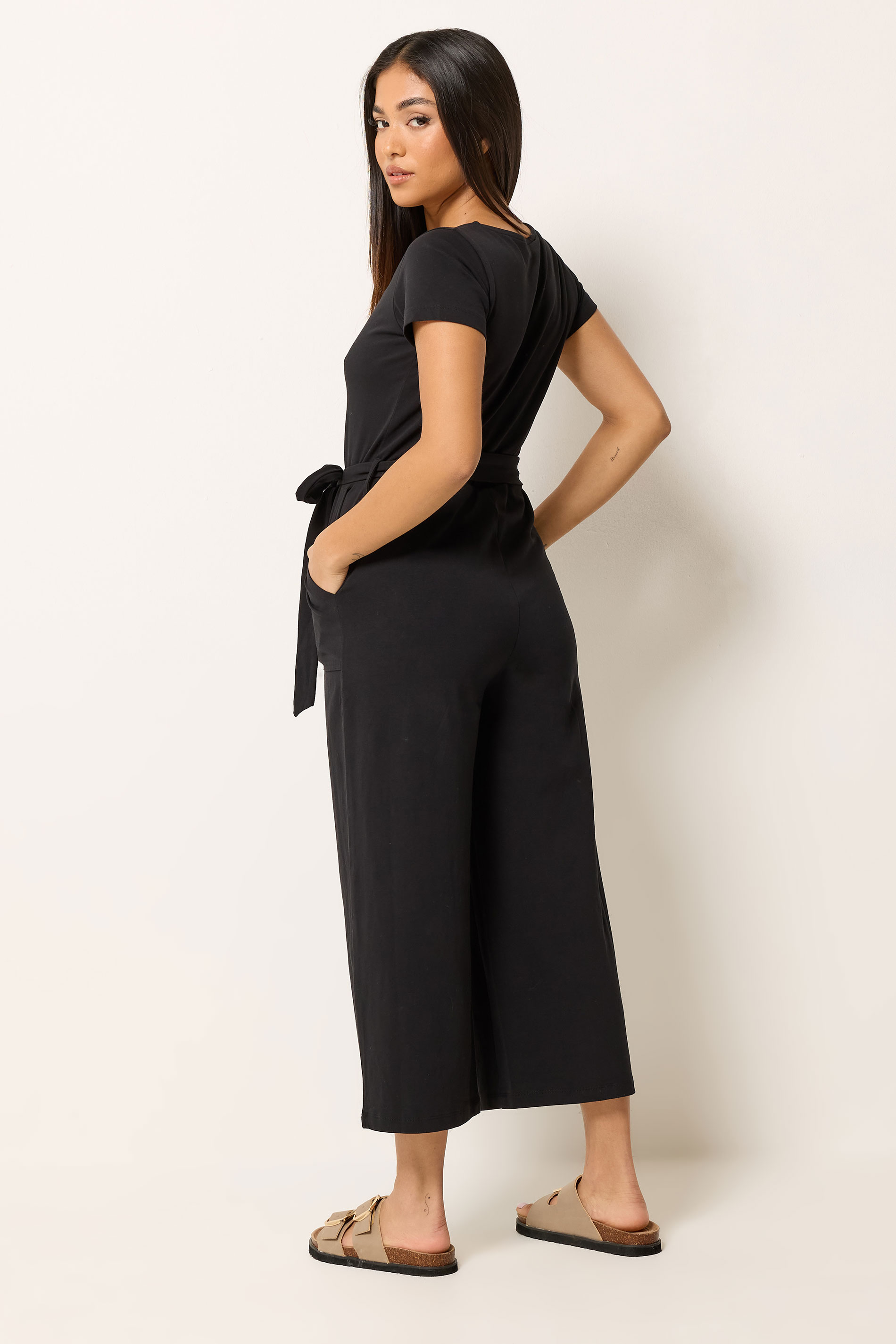 M&Co Petite Black Tie Waist Jumpsuit | M&Co 2