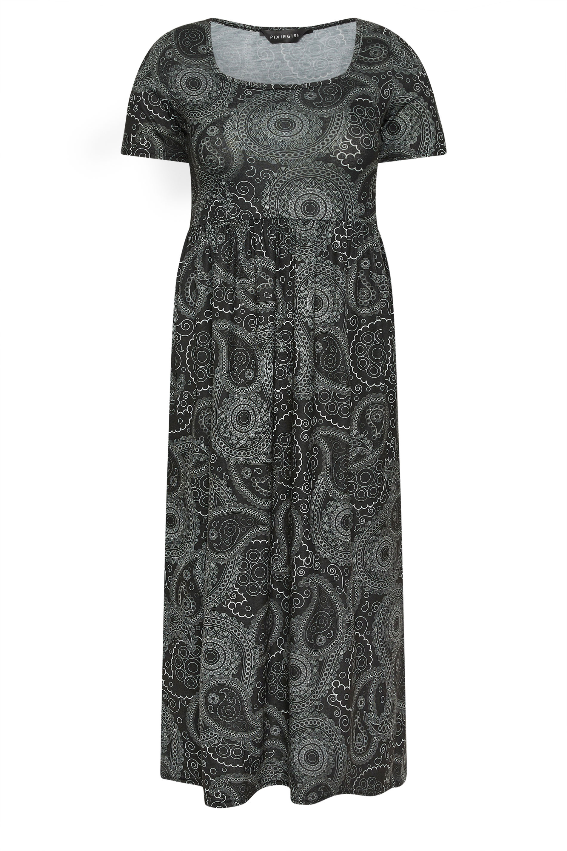 PixieGirl Petite Womens Black Paisley Print Midi Smock Dress | PixieGirl 5