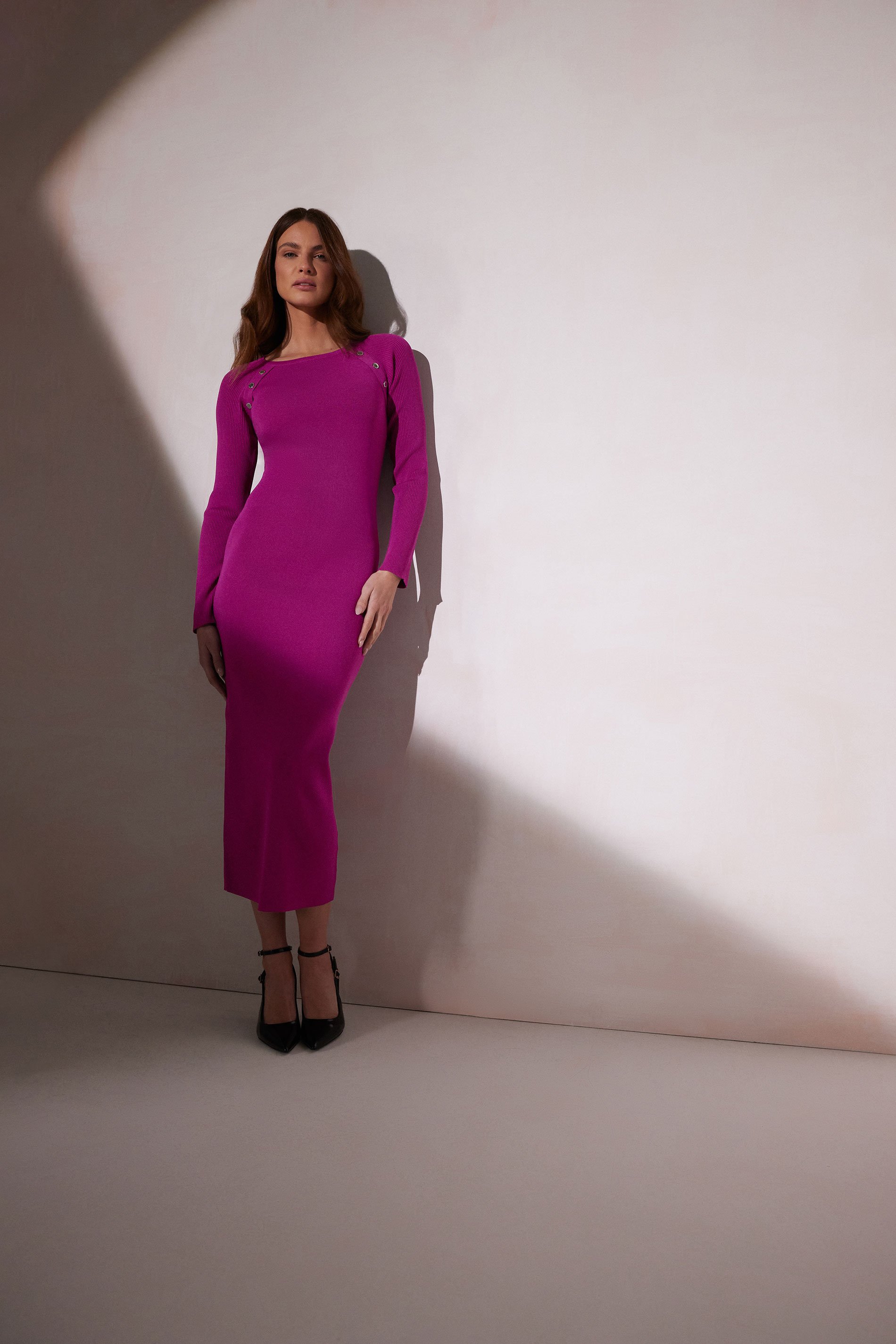 STAR Fuchsia Pink Ribbed Button Dress | StarByJM 1