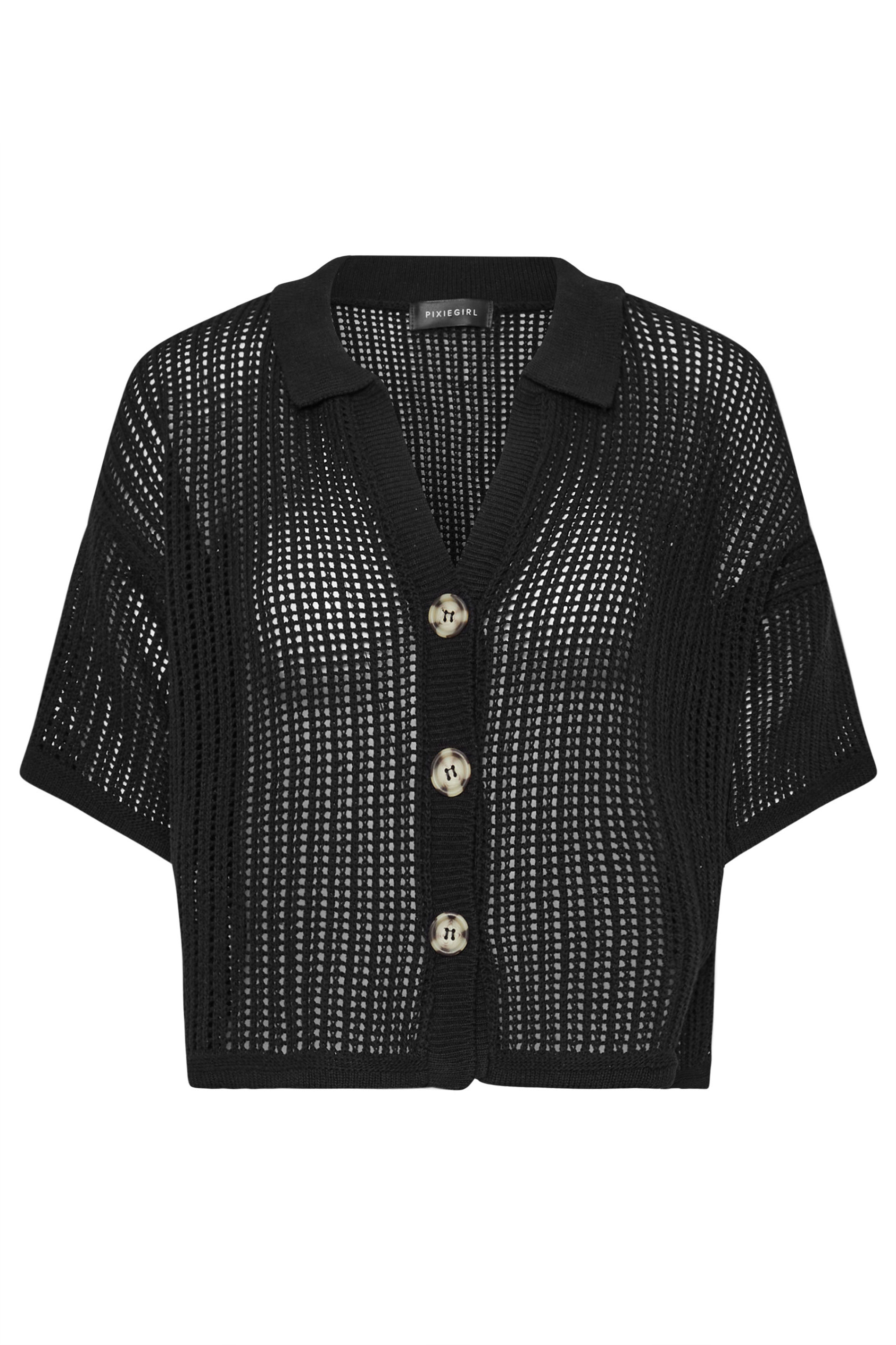 PixieGirl Petite Women's Black Crochet Short Sleeve Shirt | PixieGirl 5