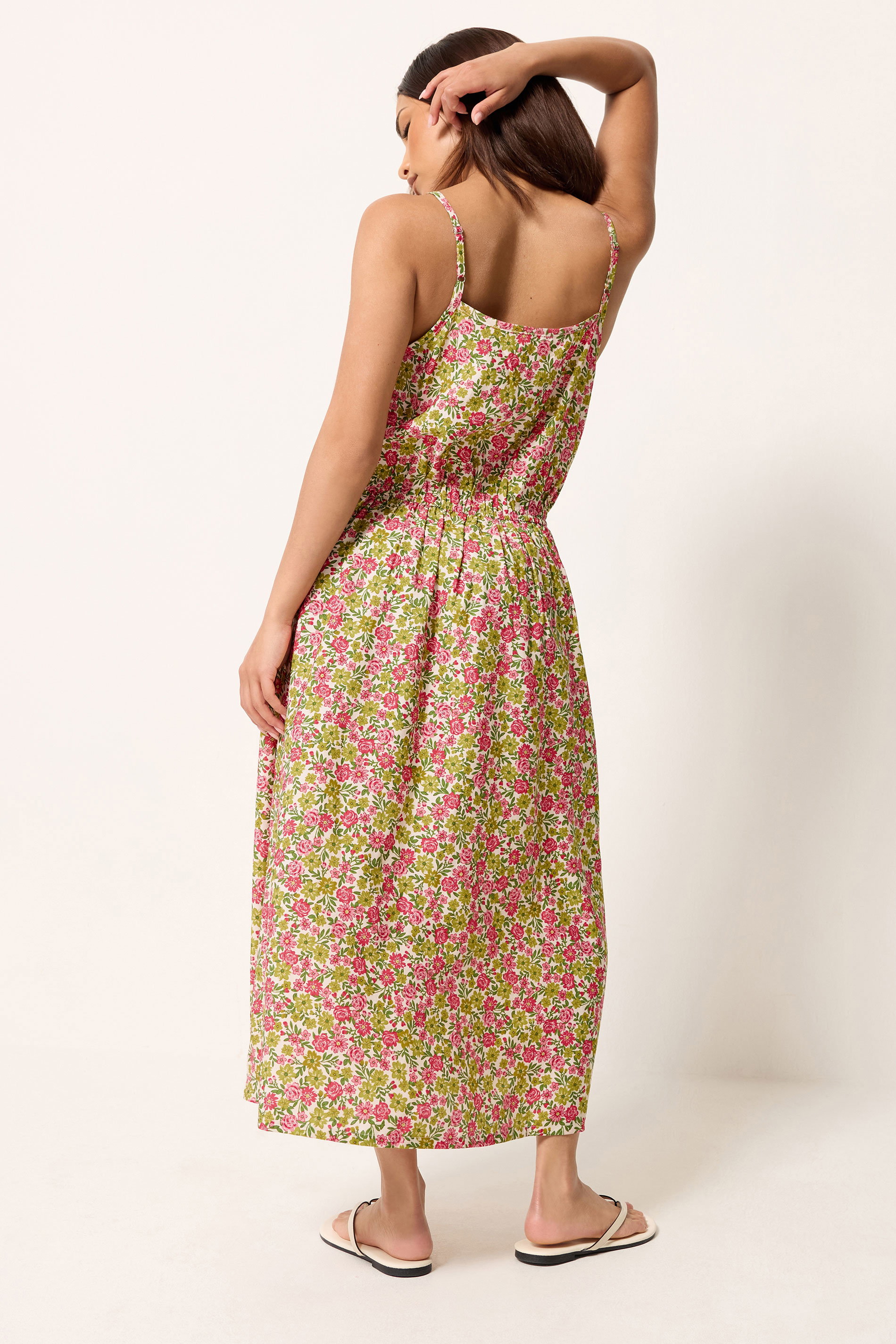 PixieGirl Petite Women's Pink Floral Midi Dress | PixieGirl 2