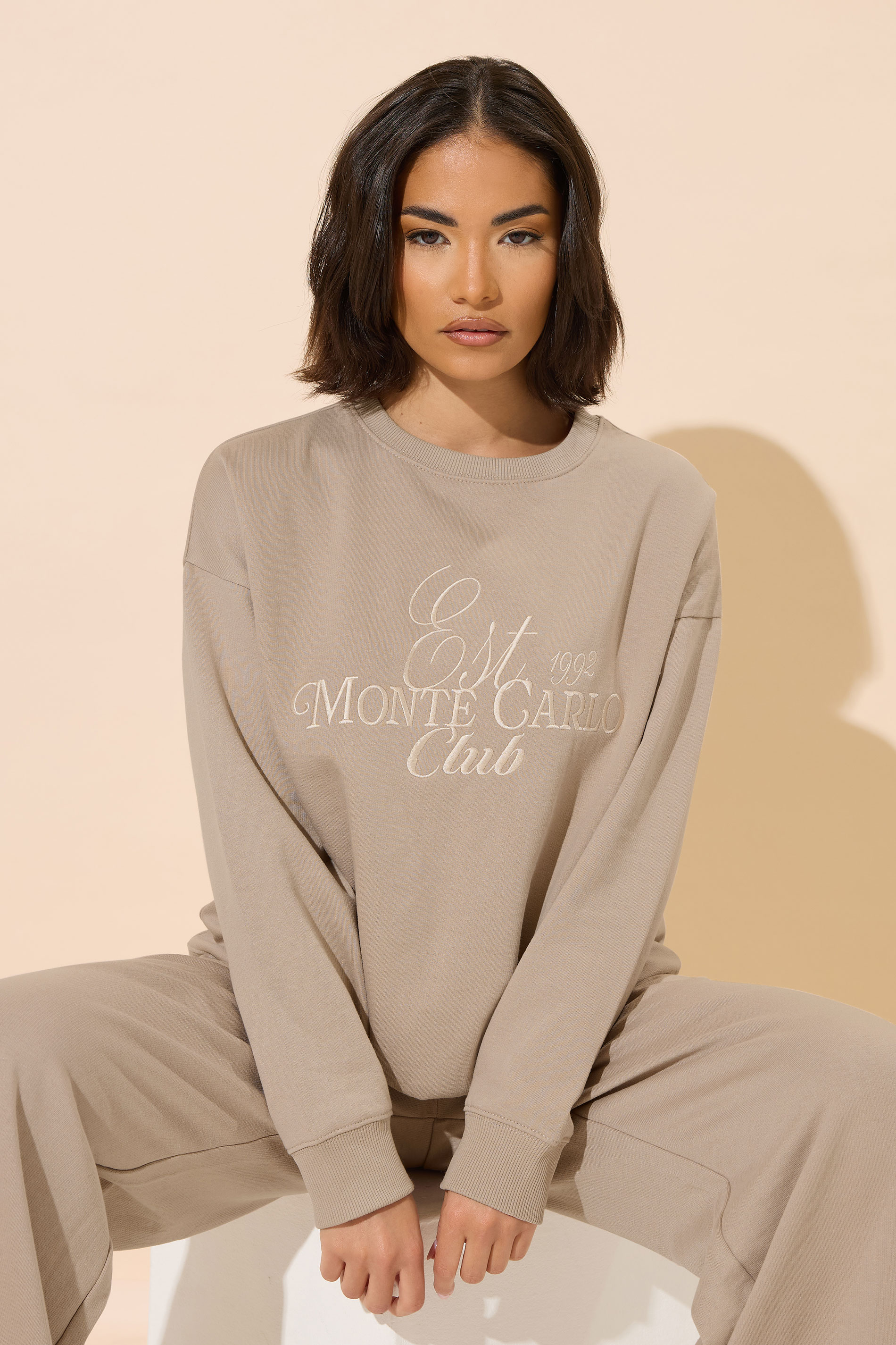 PixieGirl Petite Women's Stone Brown 'Monte Carlo' Embroidered Sweatshirt | PixieGirl 2