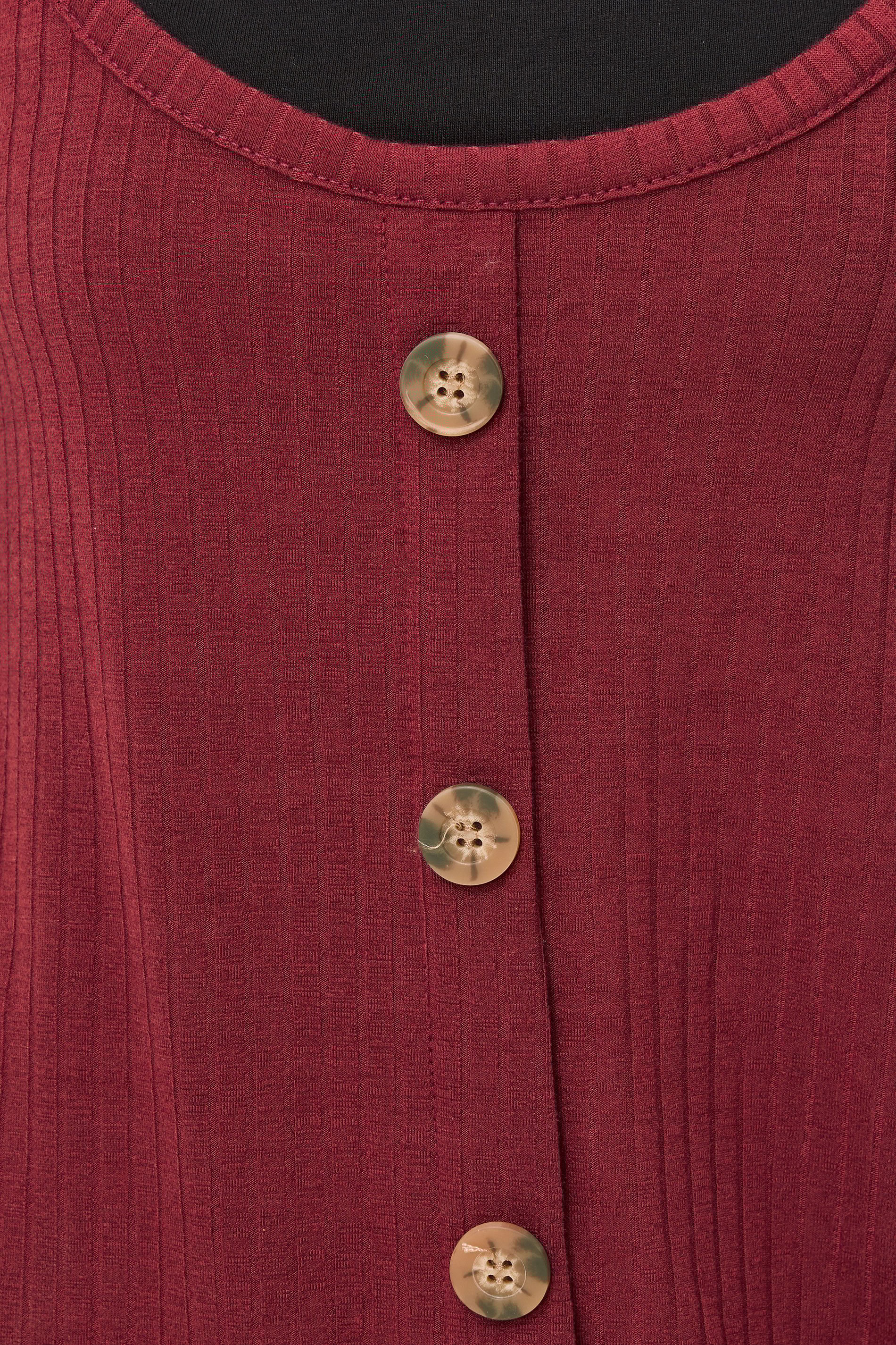 PixieGirl Petite Burgundy Red Ribbed Button Mini Dress | PixieGirl 4