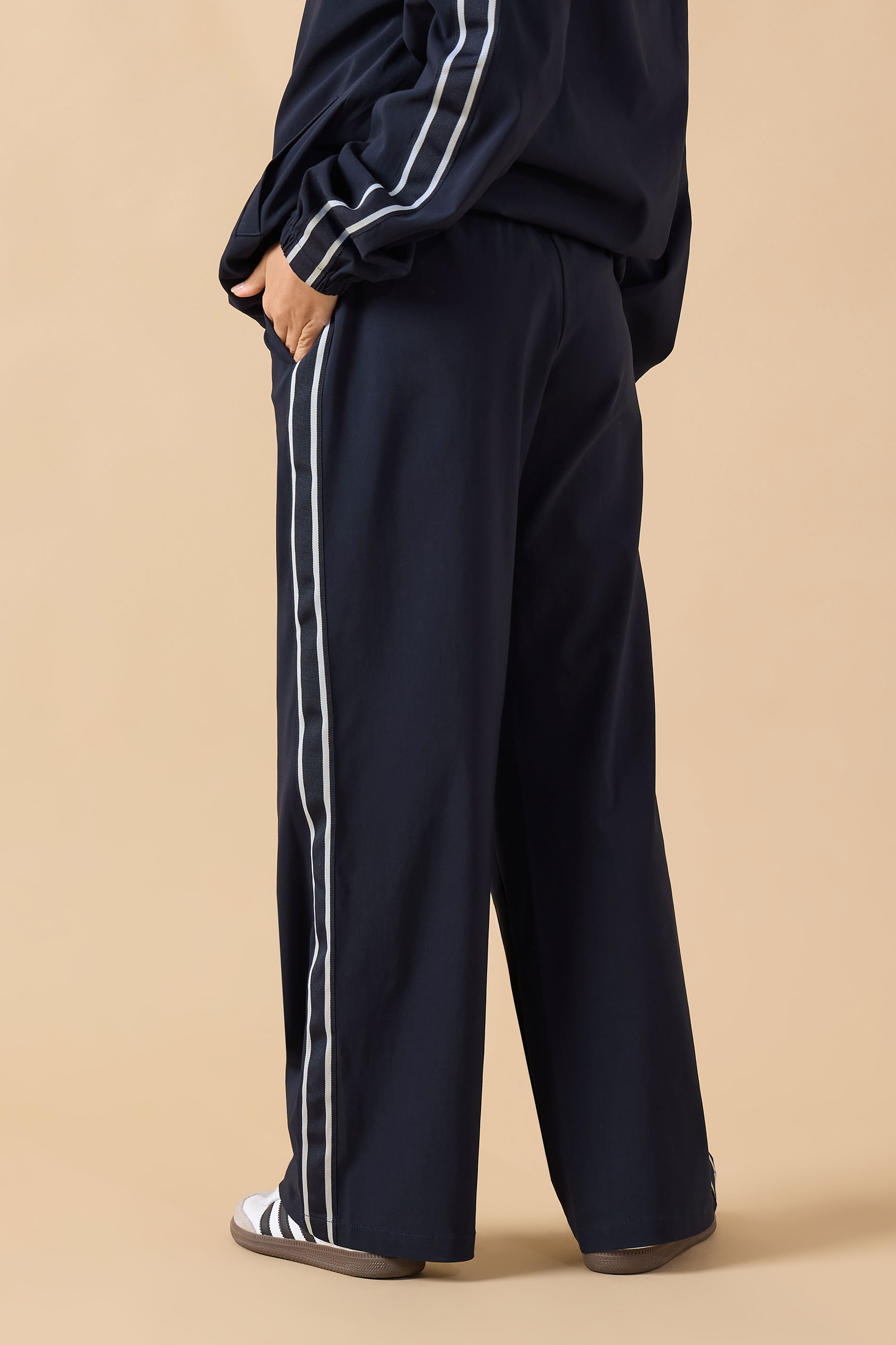 PixieGirl Petite Women's Navy Blue & White Side Stripe Trousers | PixieGirl 3