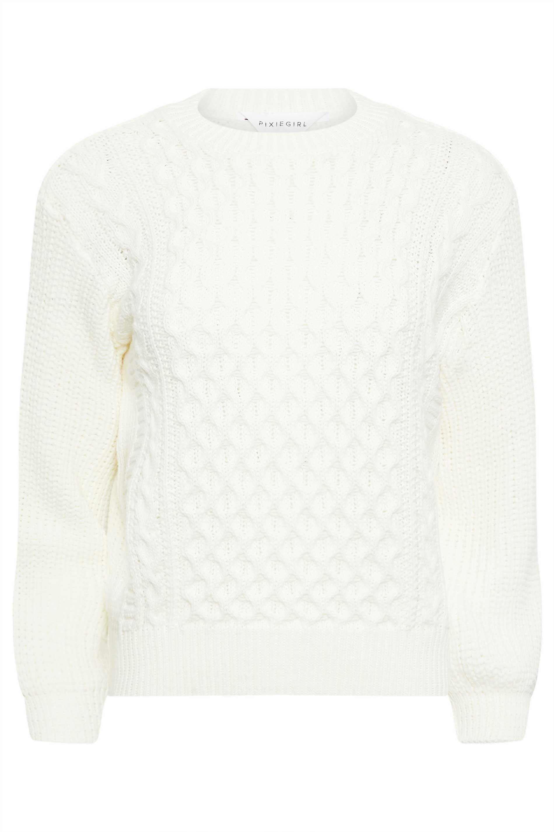 PixieGirl Ivory White Cable Knit Jumper | PixieGirl  5