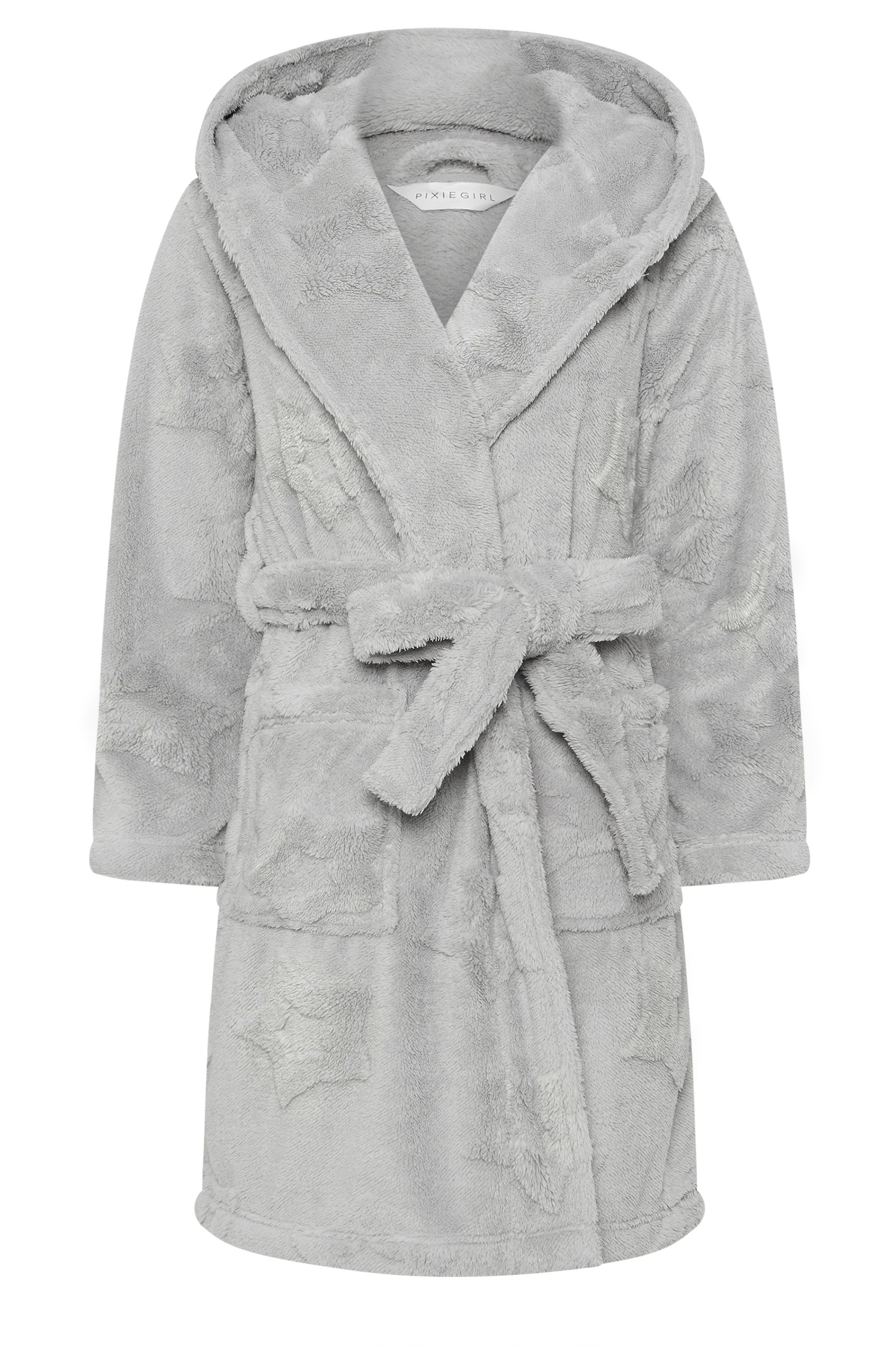 PixieGirl Petite Women's Grey Star Embossed Short Hooded Dressing Gown | PixieGirl 5