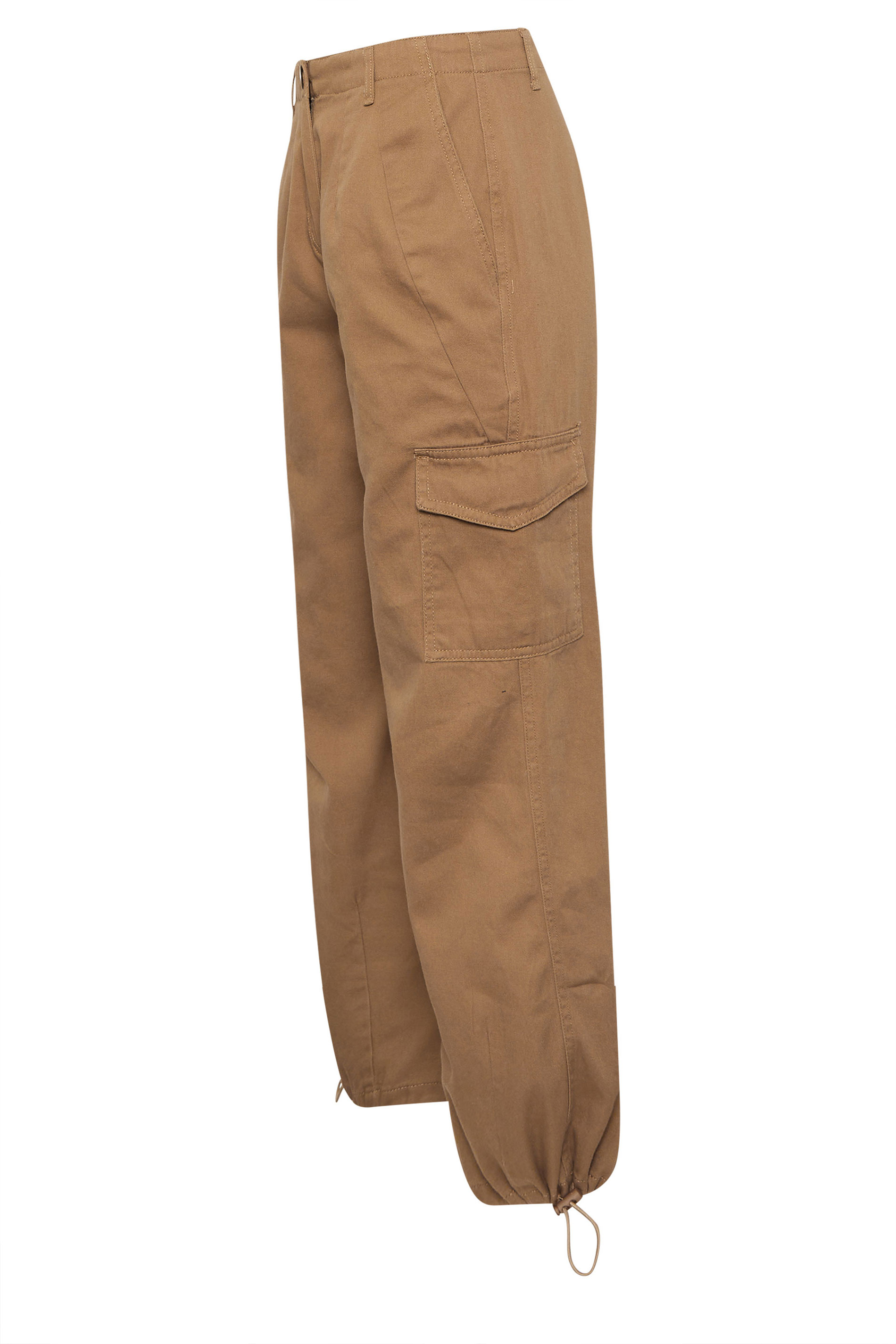 PixieGirl Petite Women's Brown Cuffed Cotton Cargo Trousers | PixieGirl 6