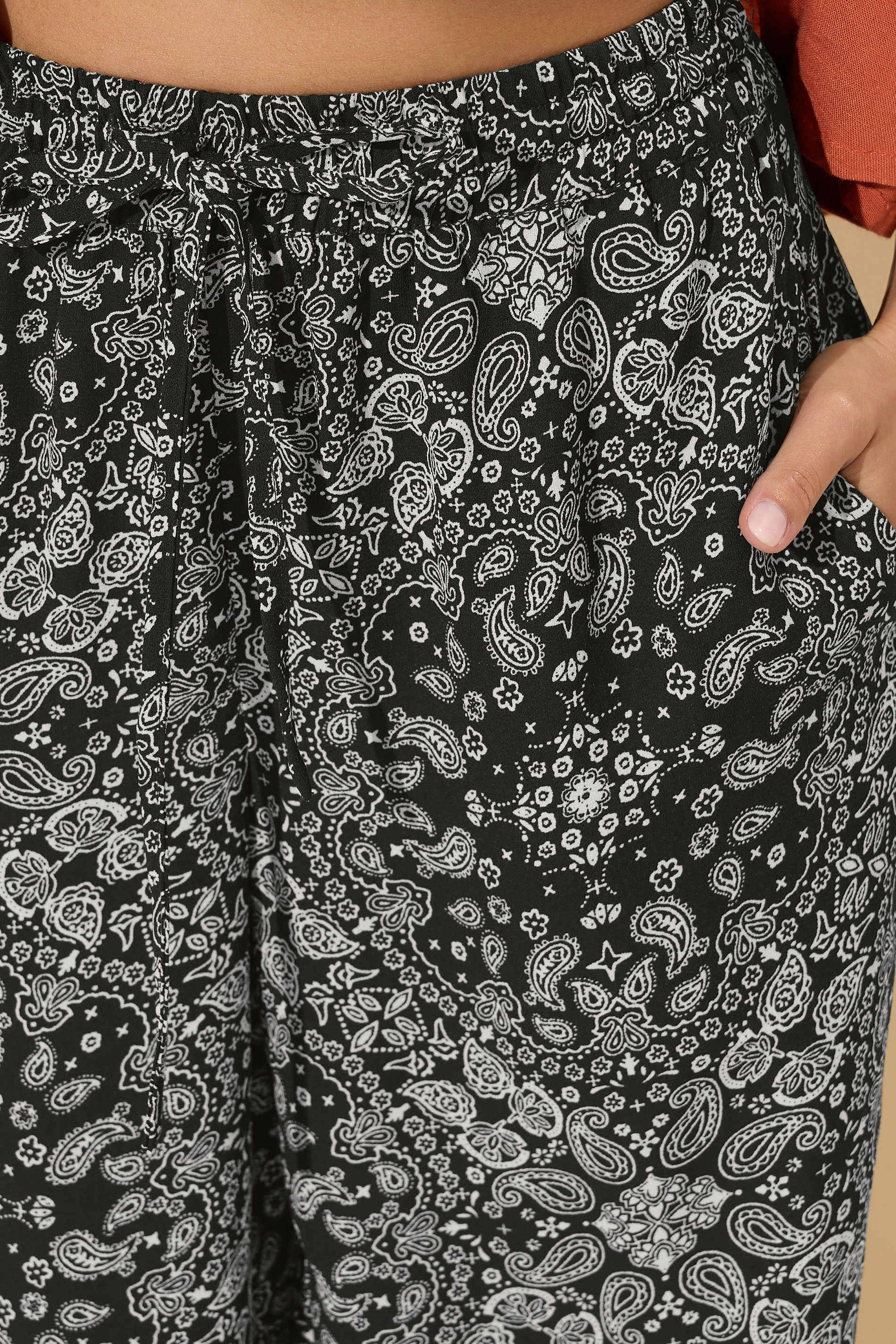 PixieGirl Petite Women's Black Paisley Wide Leg Trousers | PixieGirl 4