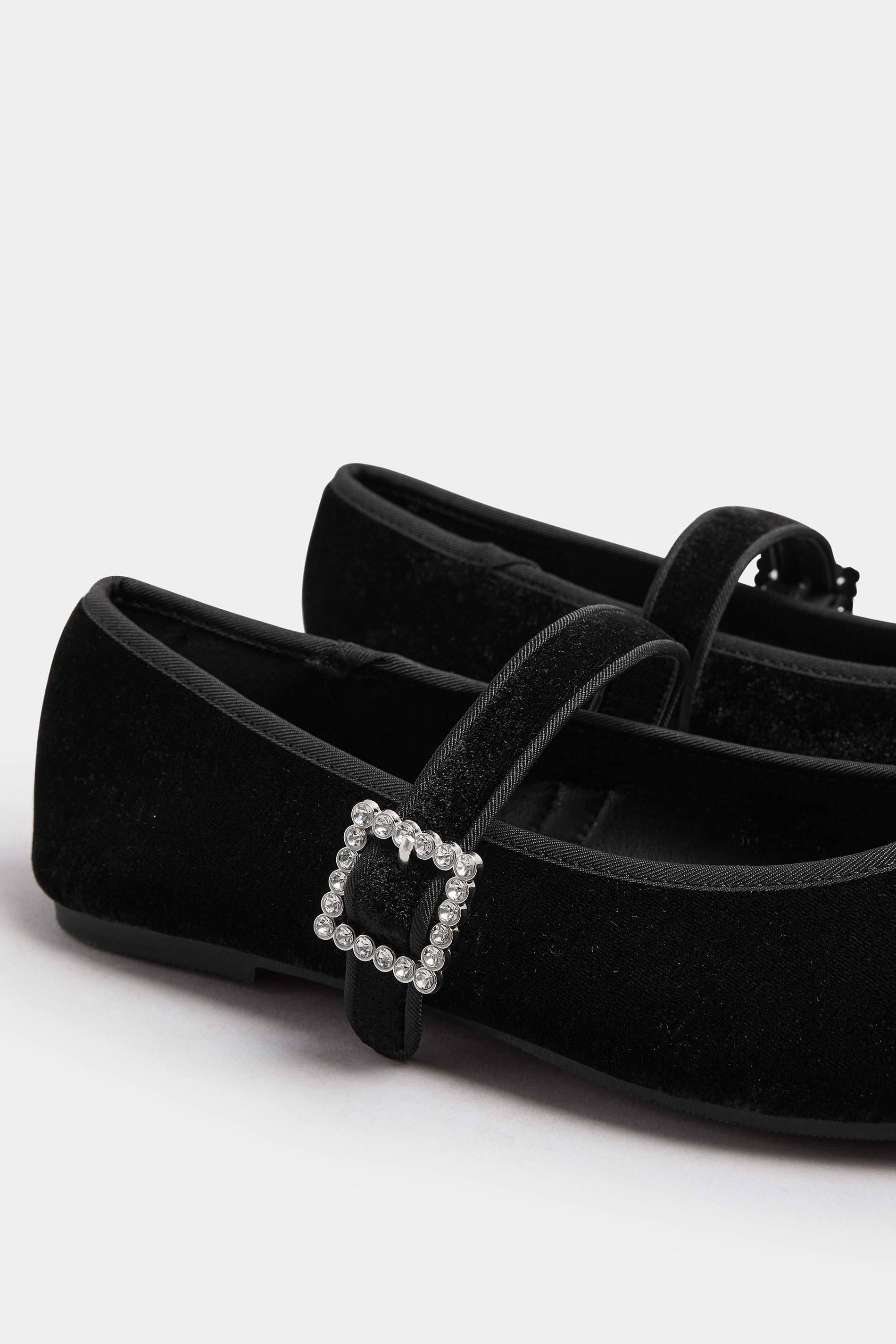 Black Velvet Diamante Buckle Mary Janes In Extra Wide EEE Fit | Yours Clothing 6