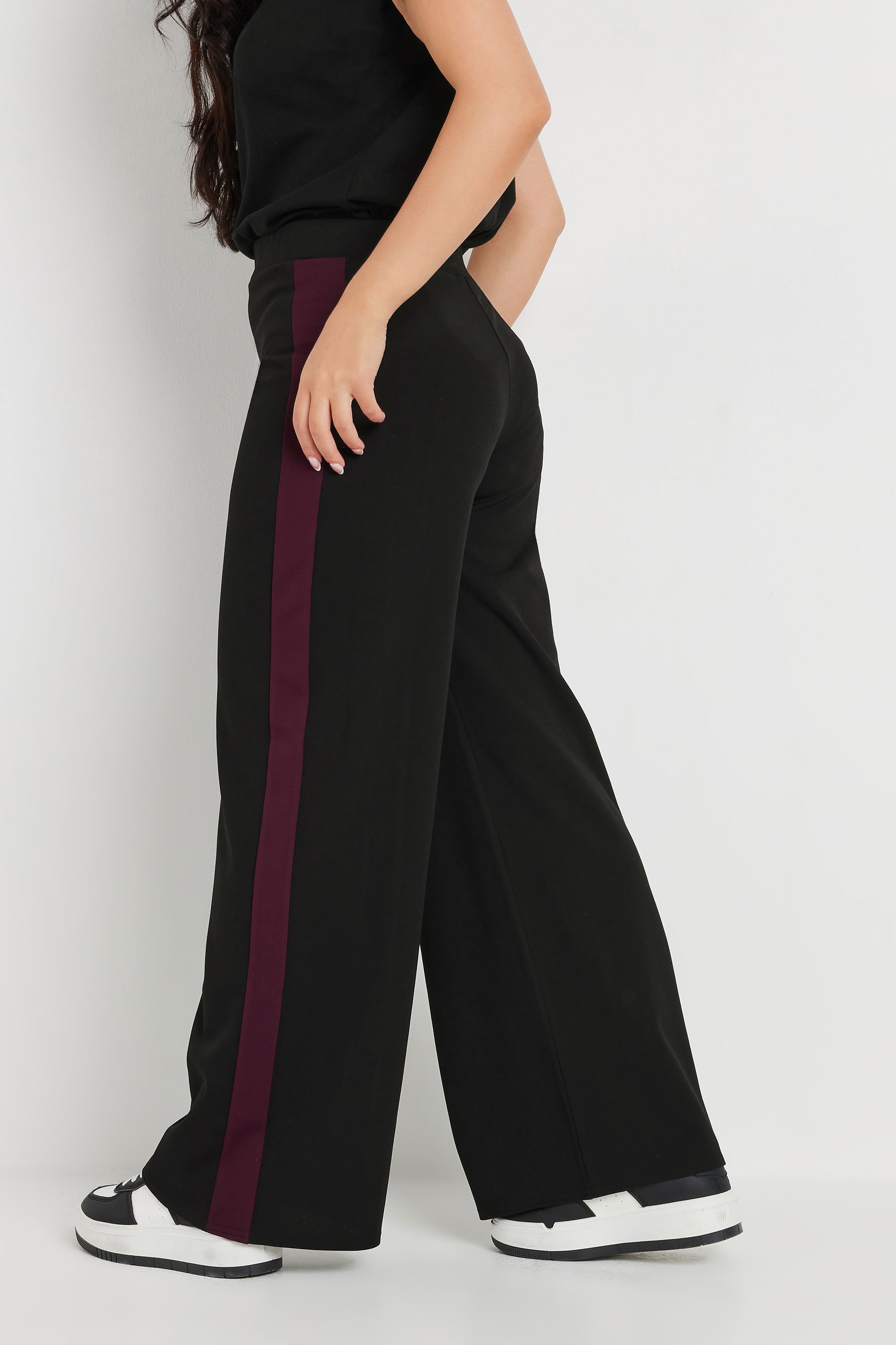 PixieGirl Petite Women's Burgundy Red Stripe Wide Leg Trousers | PixieGirl 5