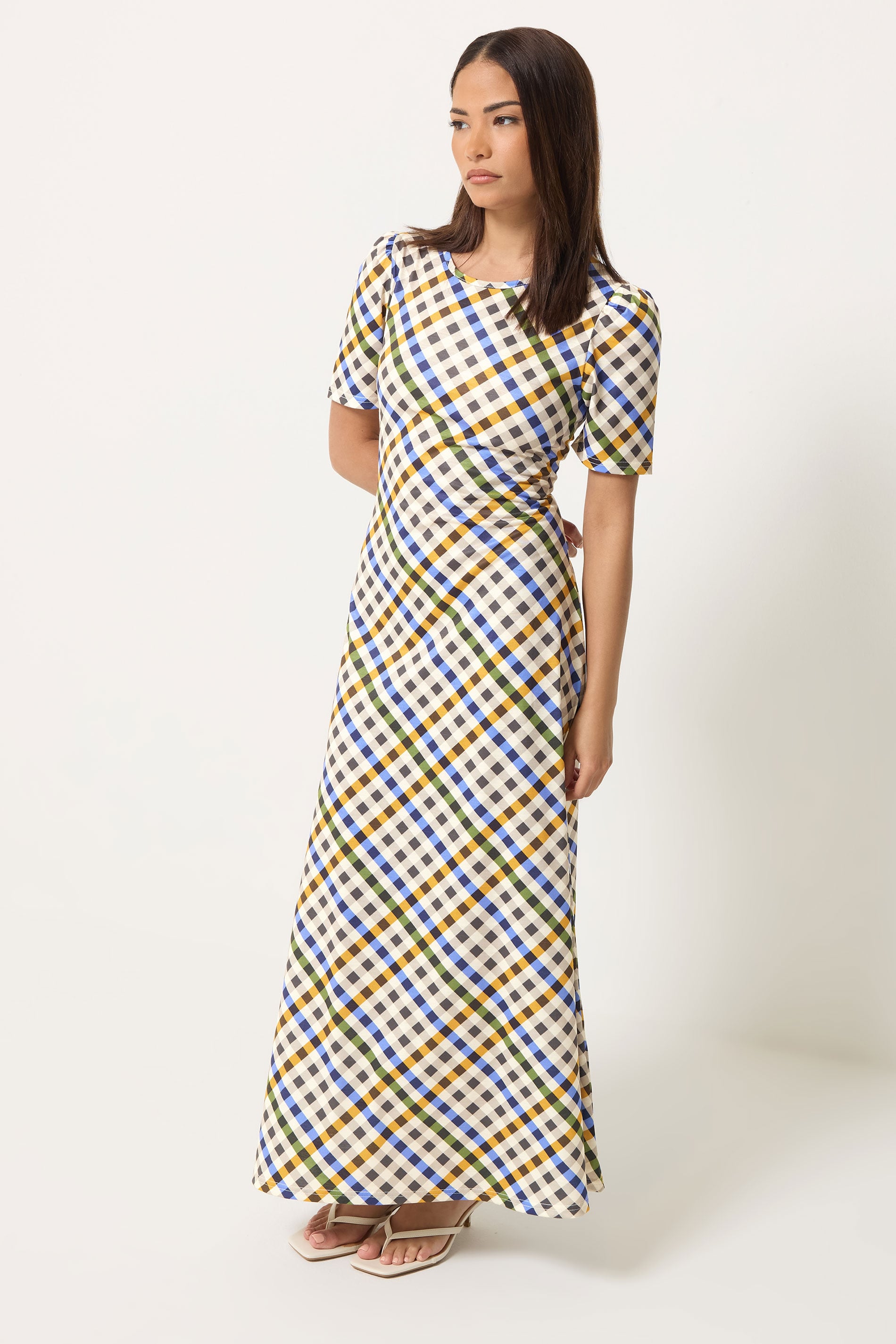 PixieGirl Petite Women's Blue Gingham Maxi Dress | PixieGirrl 1